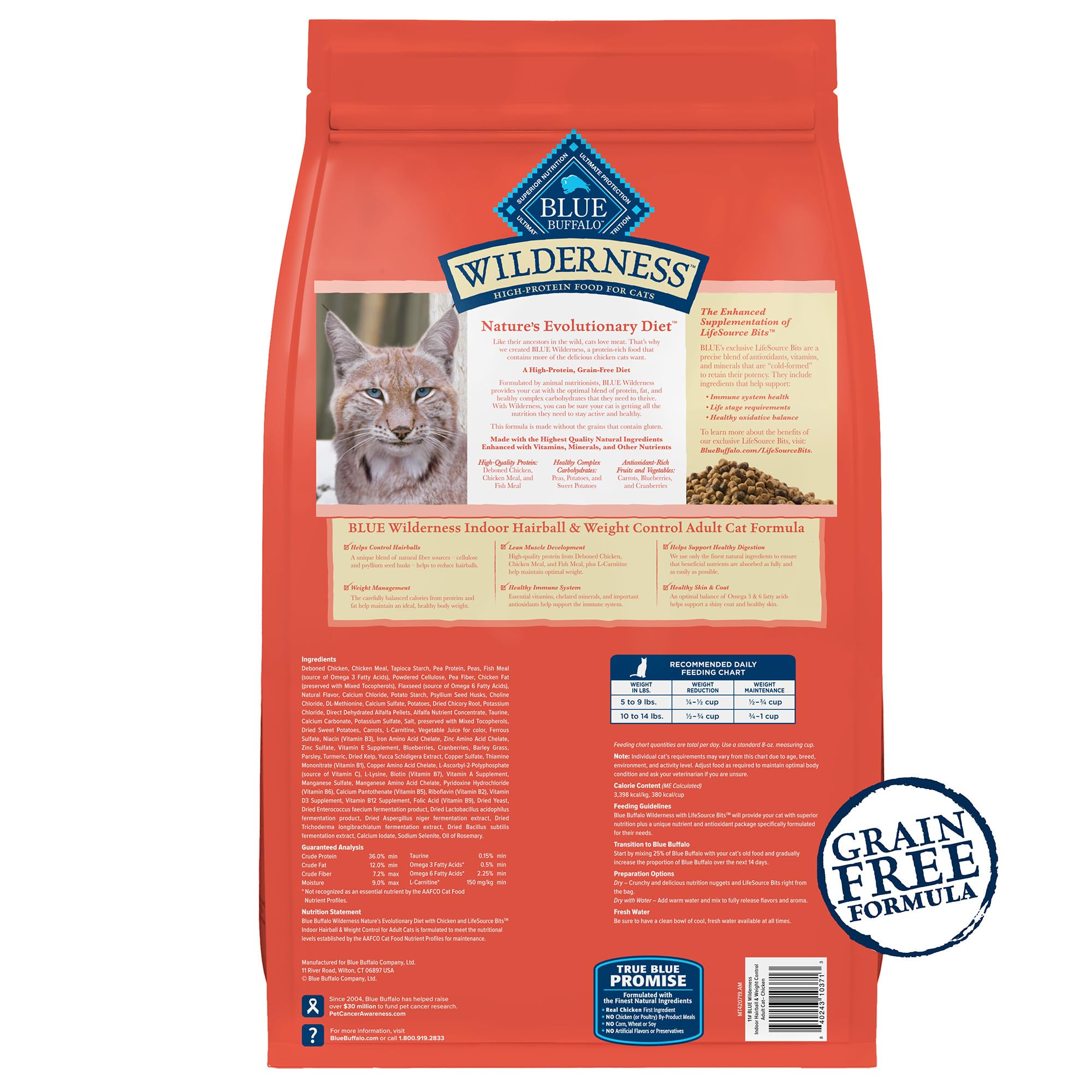 Blue Buffalo Wilderness Adult Indoor Dry Cat Food, Indoor Hairball Control and Weight Control Formula, High-Protein and Grain-Fr