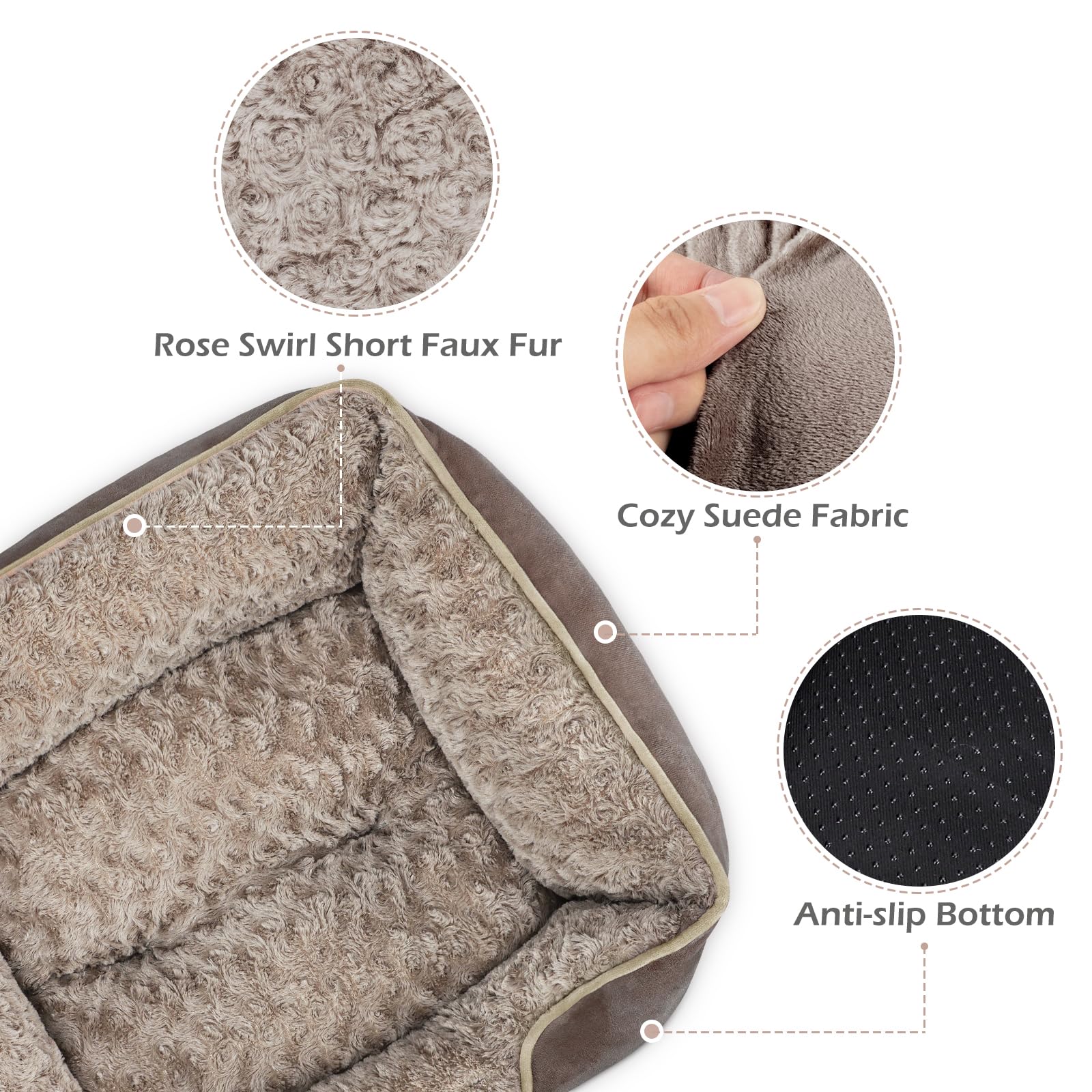 INVENHO Small Dog Bed Rectangle Washable Orthopedic Soft Calming Sleeping Durable Pet Cuddler with Anti-Slip Bottom