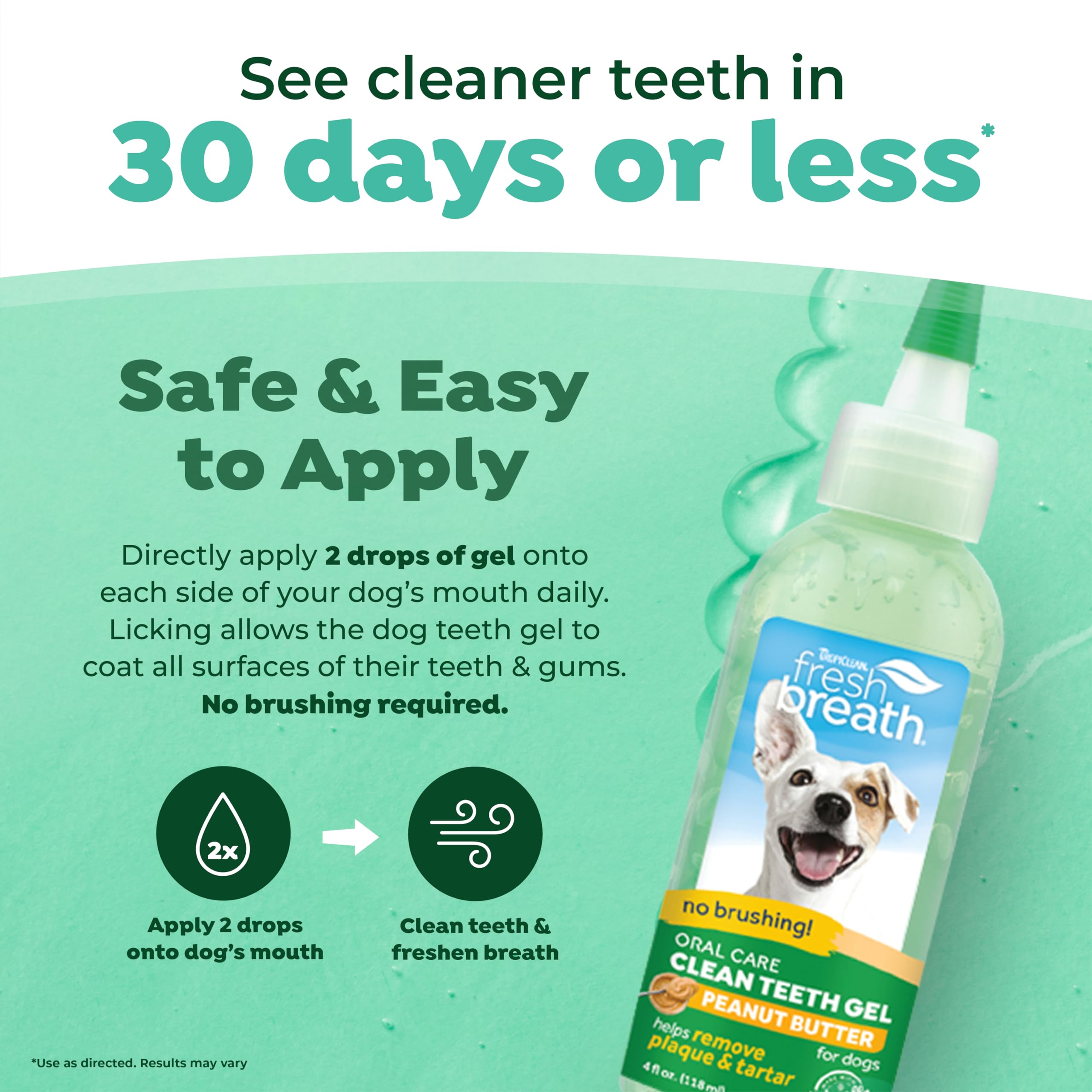 TropiClean Fresh Breath for Dogs | No Brush Dental Gel for Dogs Peanut Butter Flavor | Dog Toothpaste for Plaque, Tartar & Stink