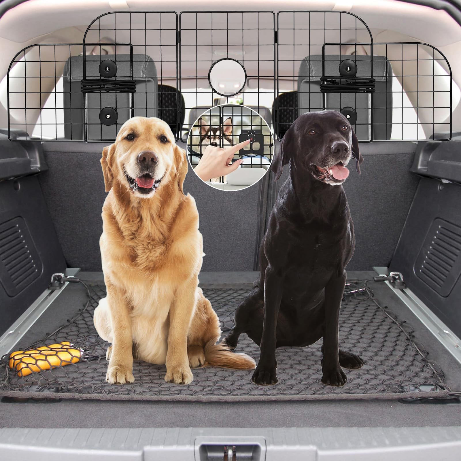 QuliMetal Dog Car Barriers for SUV, Human-Pets Interaction Window, 36.5'' to 60'' Adjustable, Heavy-Duty Wire Mesh Dog car Barri