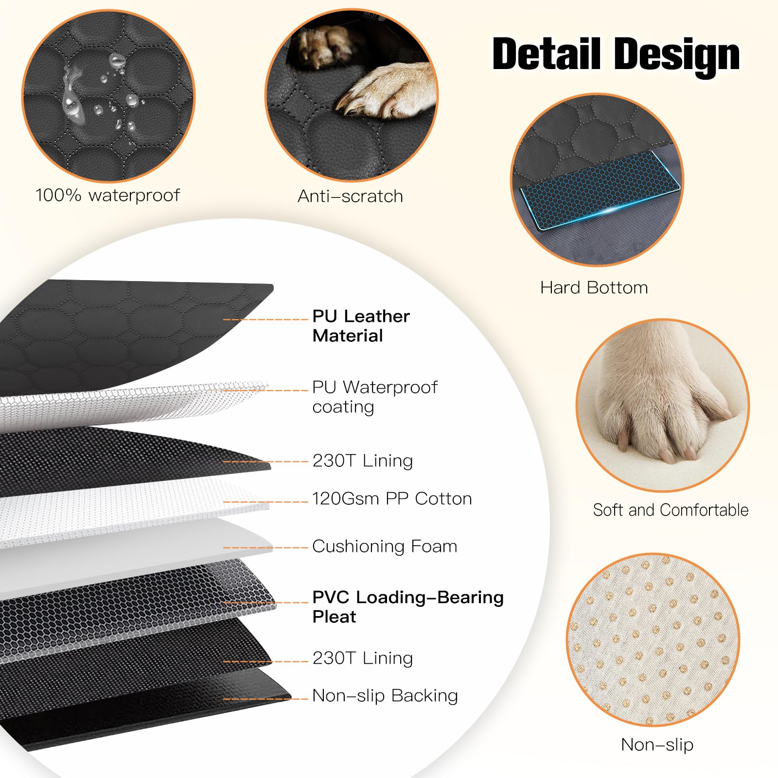 Fuzzyearn Leather Back Seat Extender For Dogs, Scratchproof And Waterproof Car Seat Cover With Hard Bottom(Holds 400Lbs),Dog Ham