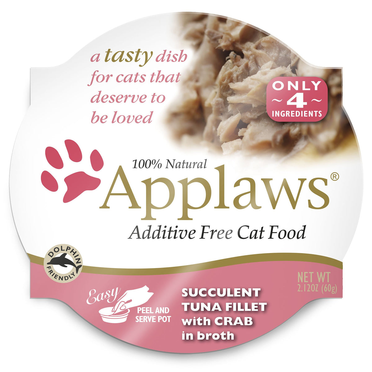 Applaws Succulent Tuna Fillet With Crab Cat Food Cups, 100% Natural, 18 X 2.12 Oz