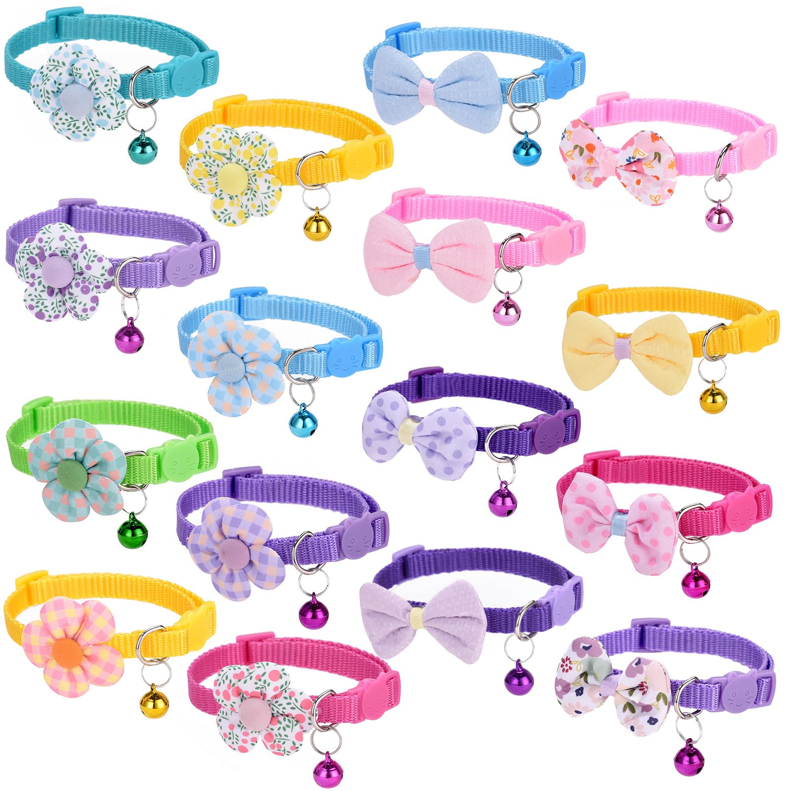 16 Pcs Cute Cat Collars Breakaway With Bell For Boy Cats And Girl Cats Gifts (#5-Multicolor Plaid)