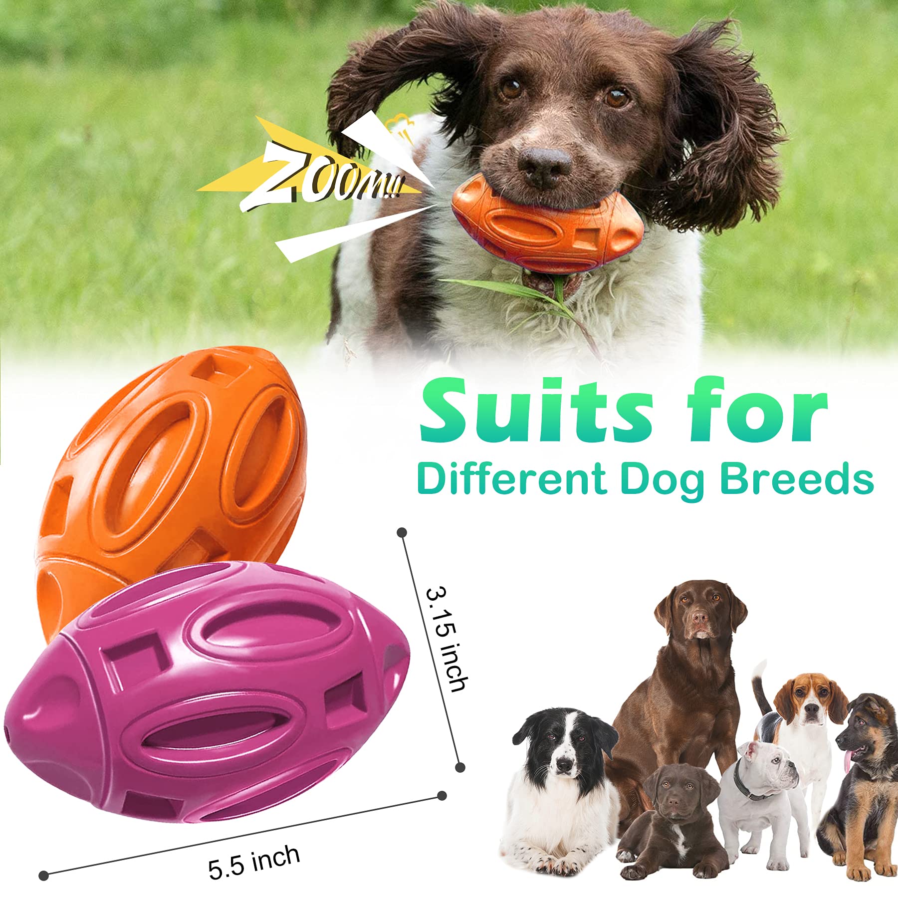 2 Pack Squeaky Dog Toys For Aggressive Chewers Large Medium Small Puppy Interactive Dog Chew Toy Durable Rubber Indestructible T