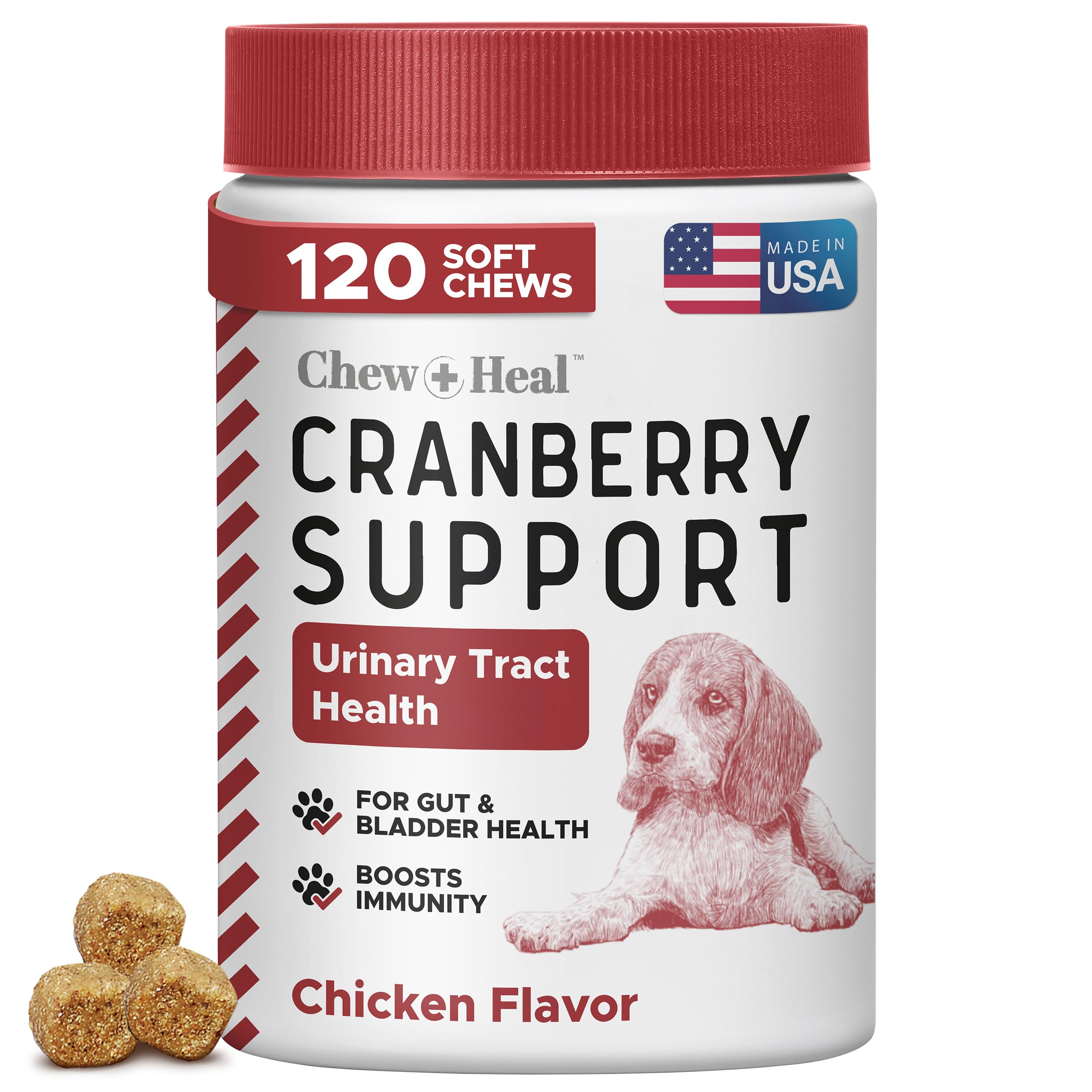 Dog UTI Treatment Cranberry Supplement for Dogs, 120 Soft Chews - Natural Urinary Tract Infection Support and Healthy Bladder Co