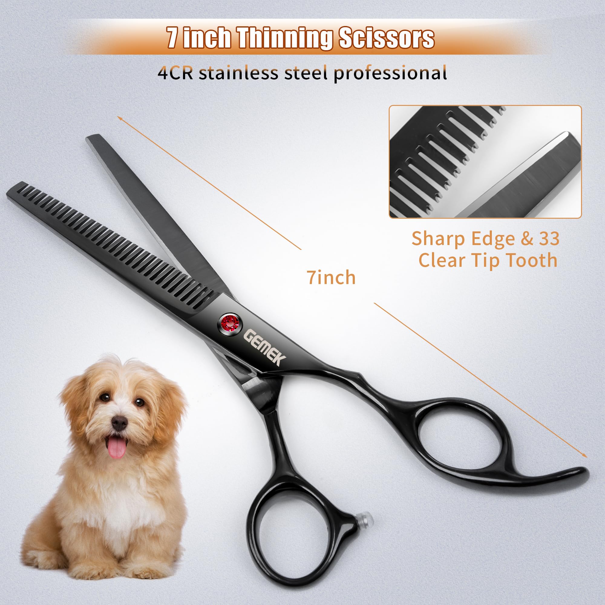 7.0in Titanium Professional Dog Grooming Scissors Set, GEMEK 6 in 1 Straight & Thinning & Upwards Curved & Downwards Curved Scis