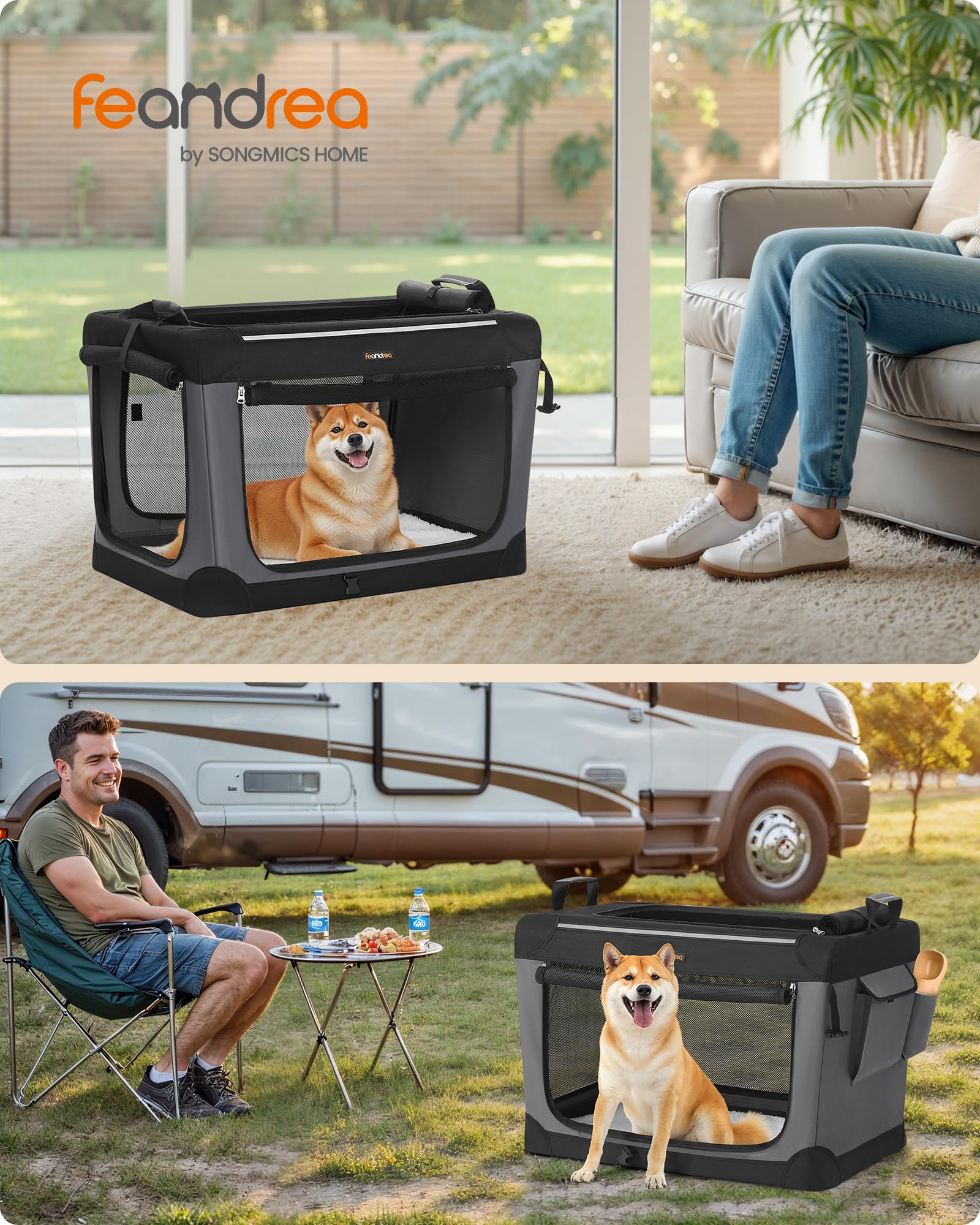 Feandrea Collapsible Dog Crate, 30-Inch Portable Dog Travel Crate For Medium Dogs, Oxford Fabric Pet Carrier With 4 Mesh Doors,