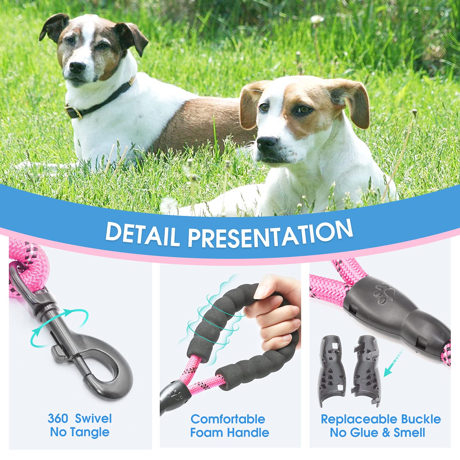 Baapet 2/4/5/6 Ft Dog Leash With Comfortable Padded Handle And Highly Reflective Threads For Small Medium And Large Dogs (5Ft-1/2'', Pink)