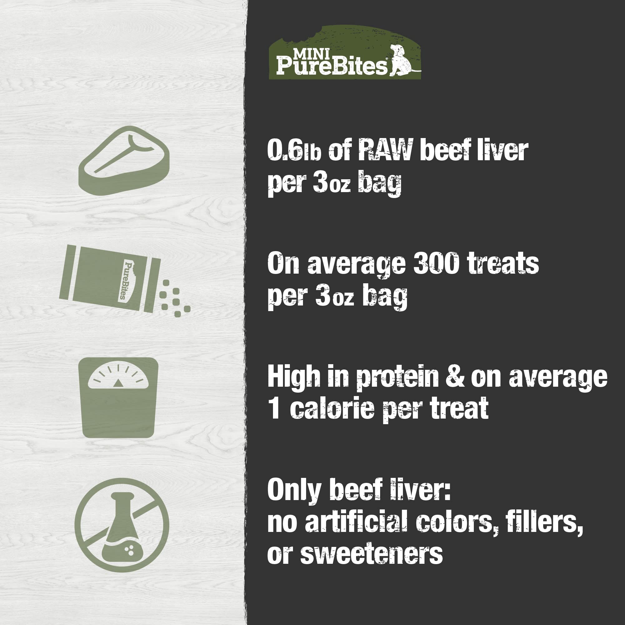 PureBites Mini Freeze Dried Beef Dog Treats | 85g | 1 Ingredient | Green