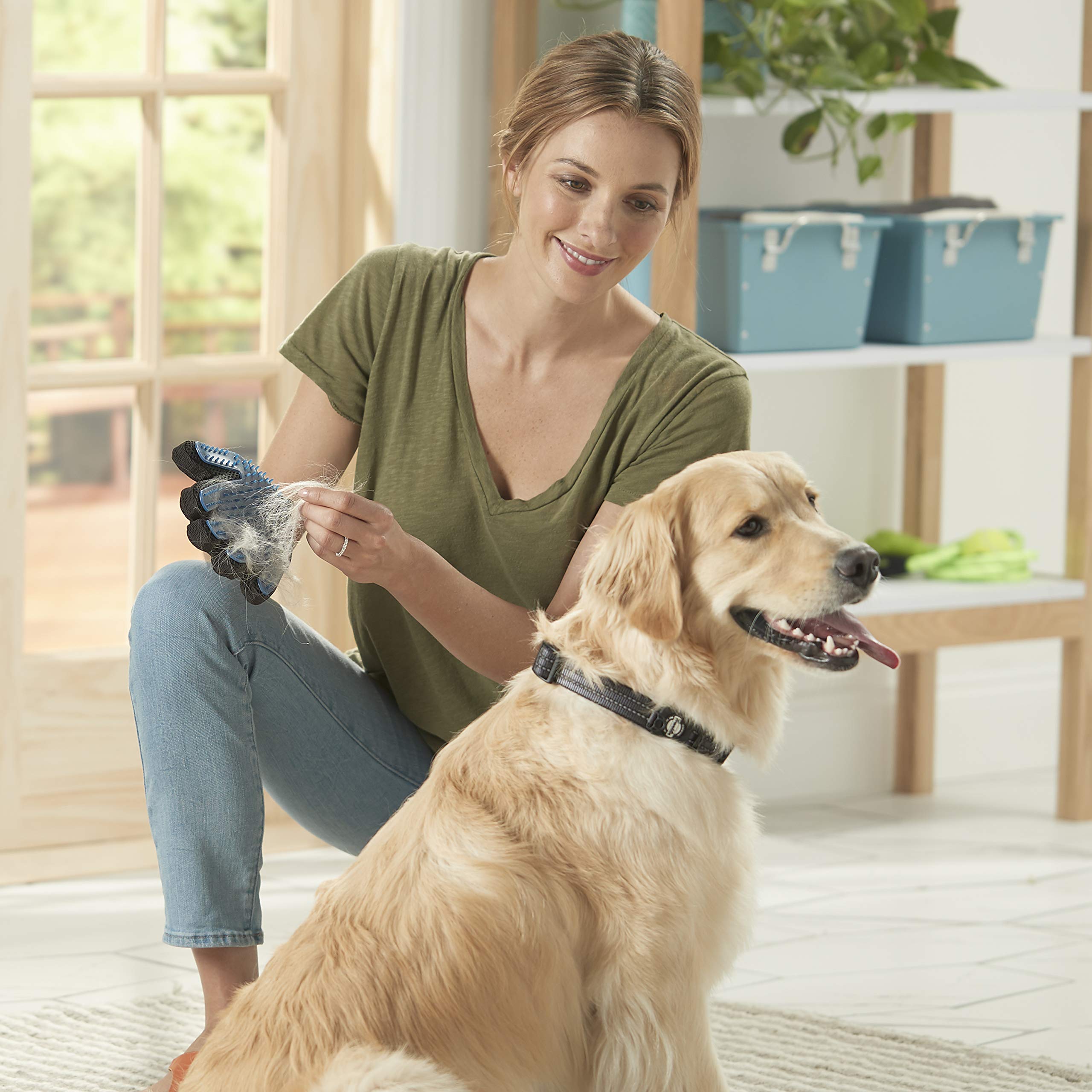 Franklin Sports Pet Supply Shed-Master – Pet Grooming Gloves Gentle De-Shedding – Hair Remover – Dogs & Cats – Long & Short Hair – Furniture Pet Hair Remover Multi