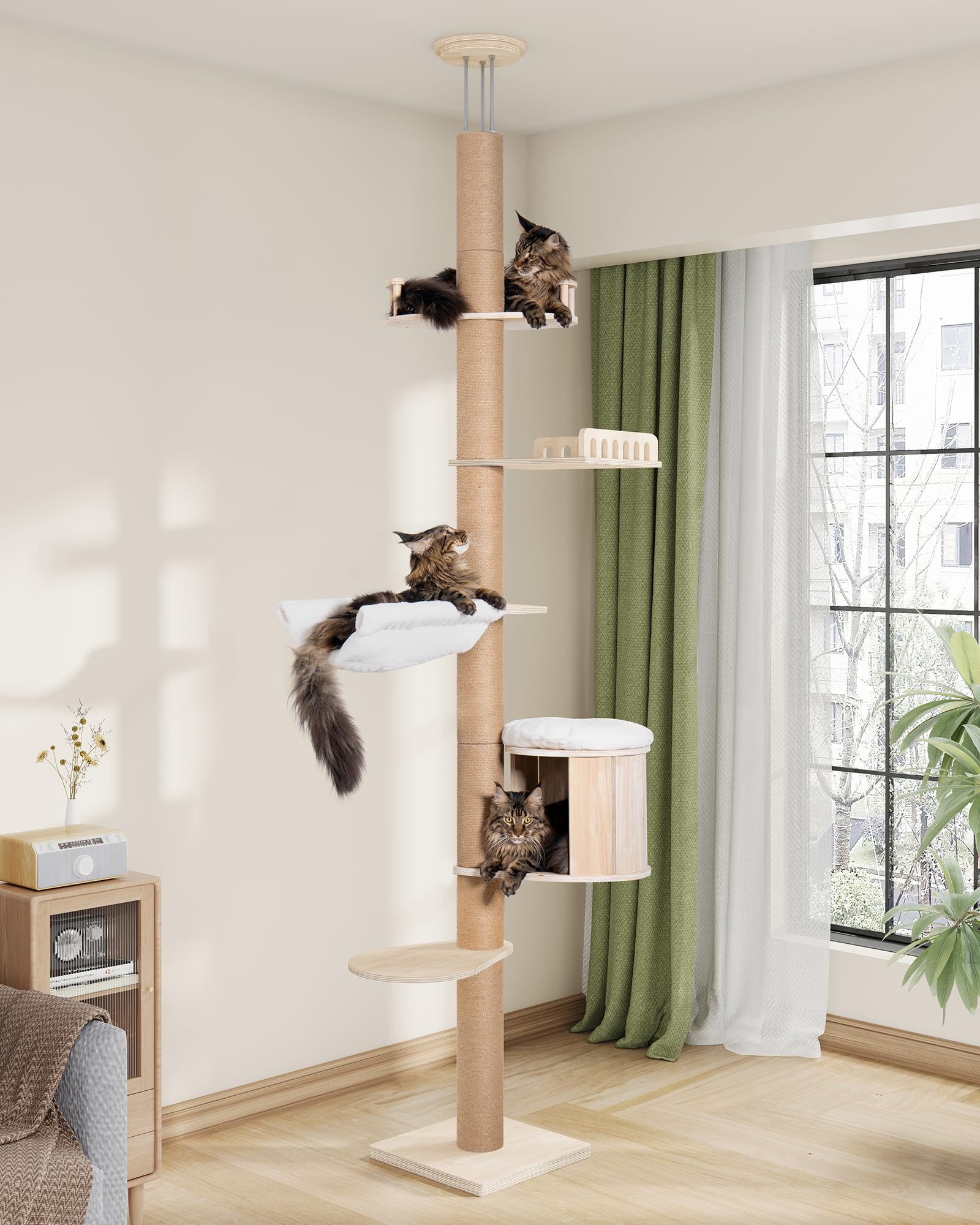 Aechonow Tall Floor To Ceiling Cat Tree For Large Cats, Cat Tower With Scratching Post, Adjustable Height(82-122 In), Large Cond