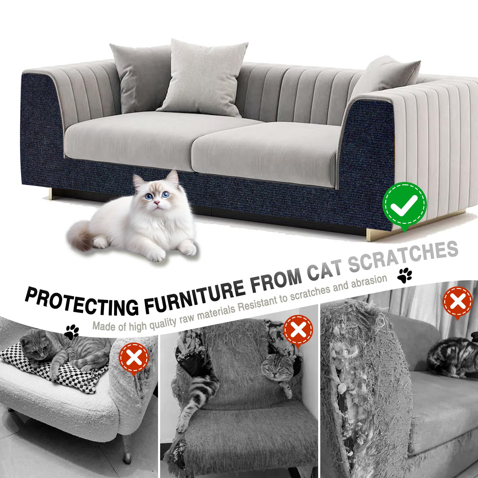 2 Pcs Total 78.7'X15.8' Cat Scratch Furniture Protector, Trimmable Couch Protector From Cat Claws, Diy Cat Scratcher For Couch