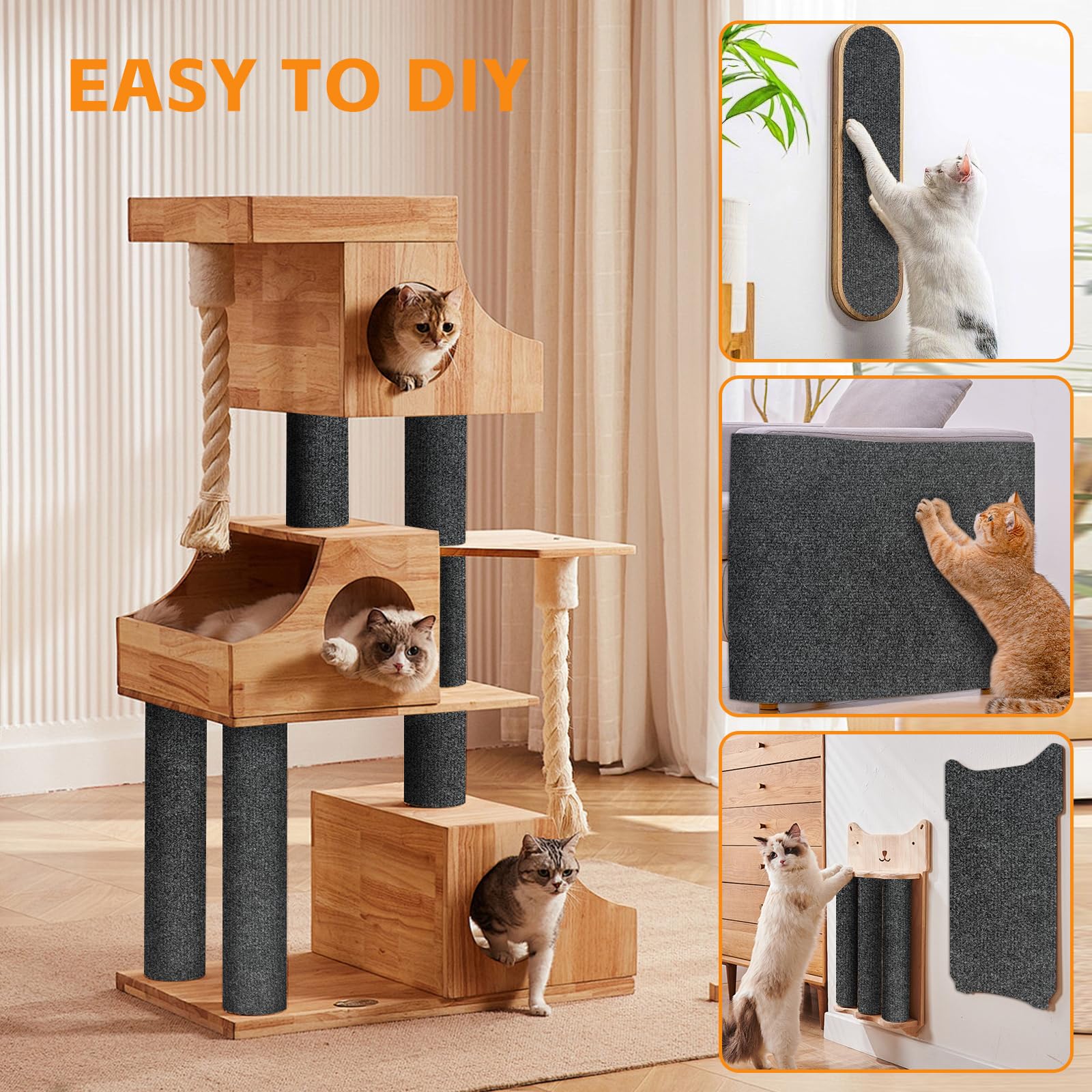 120X16 Cat Scratch Protector Cat Anti Scratch Furniture Mat Carpet Trimmable Self-Adhesive Pad Strong Viscose Couch Protecto