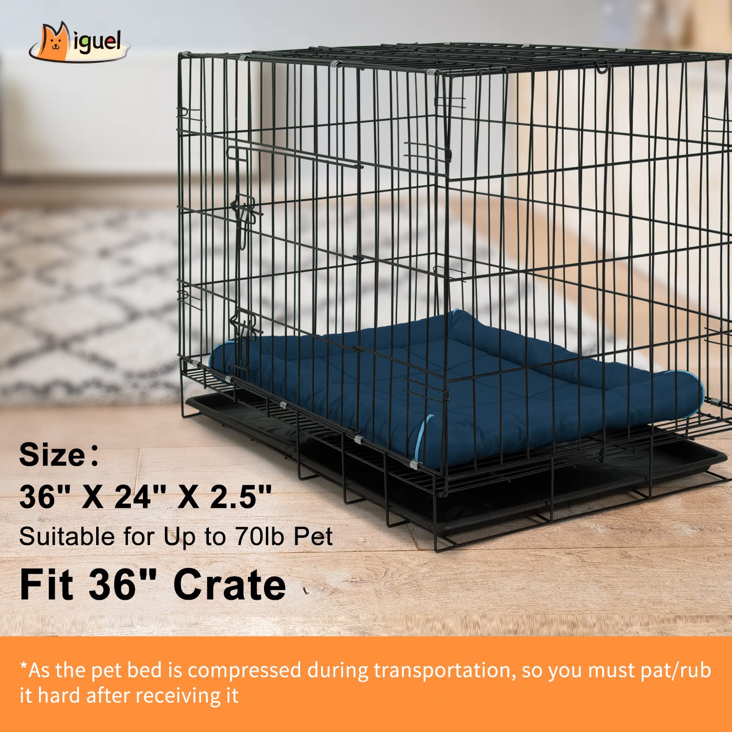 Miguel Outdoor Waterproof Dog Bed For Metal Dog Crates Water-Resistant Oxford All Weather Pet Mat Heavy Duty Durable Easy Clean Travel Indoor Outdoor Puppy Cat Bed(36Inch Dog Bed Dog Crate,Blue)