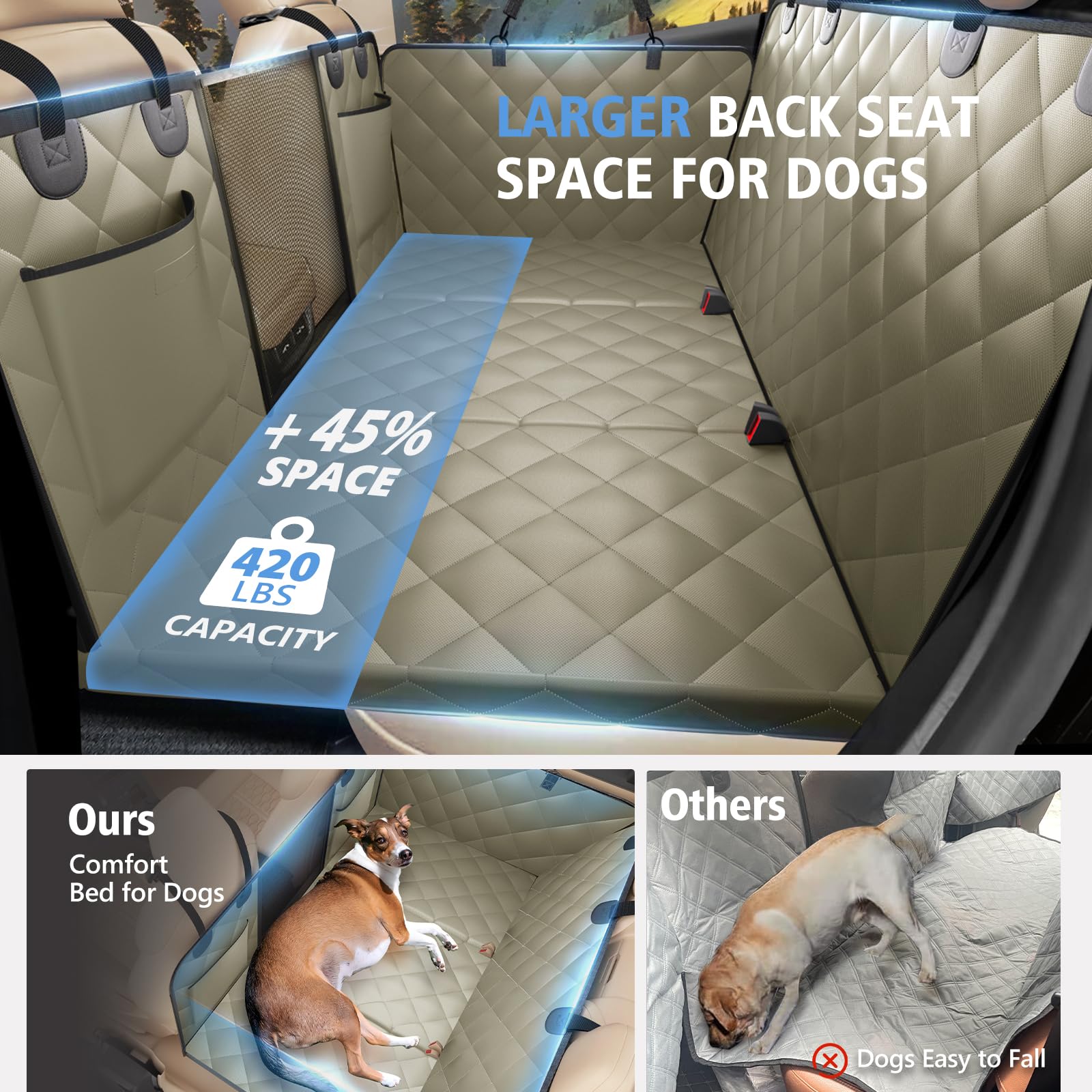Back Seat Extender For Dogs, Dog Car Seat Cover For Back Seat Supports 420Lbs, Hard Bottom Backseat Extender For Dogs, Waterproo