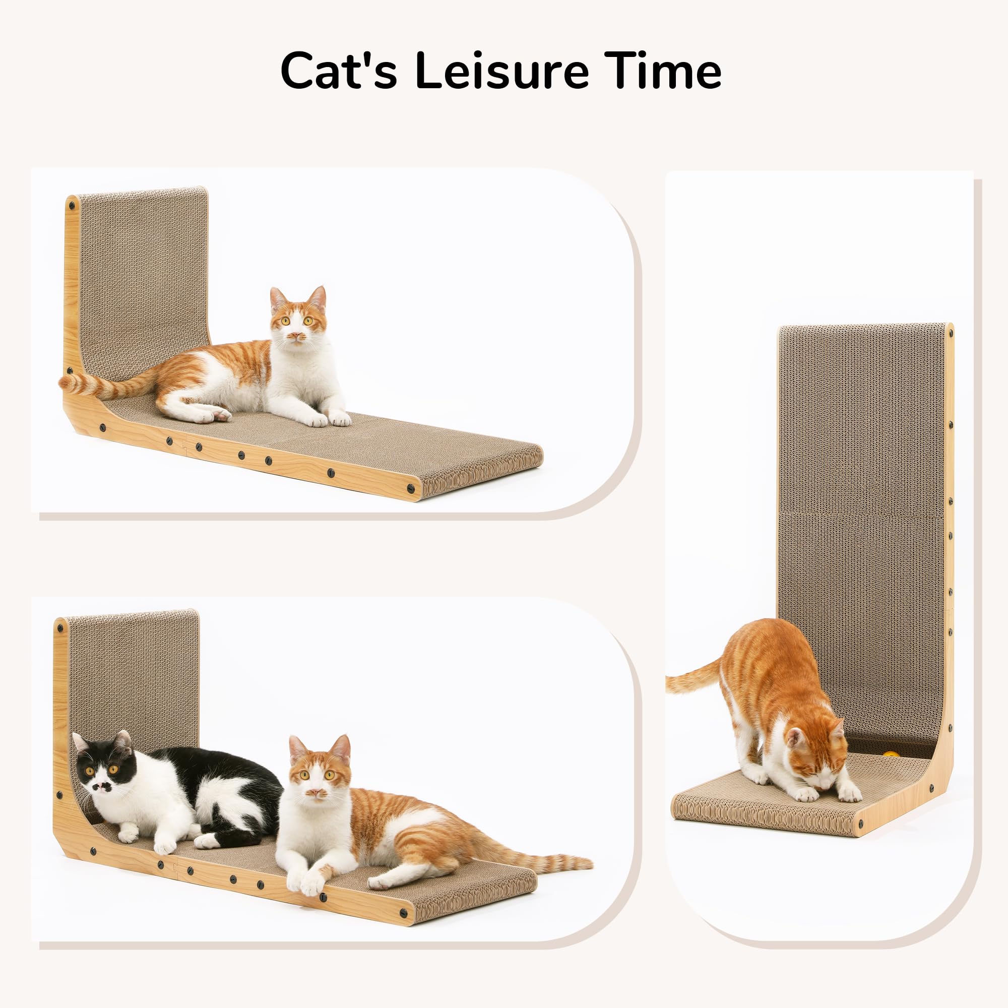 FUKUMARU Cat Scratcher, 32.7 Inch L Shape Cat Scratch Pad Wall Mounted, Cat Scratching Cardboard with Ball Toy for Indoor Cats,