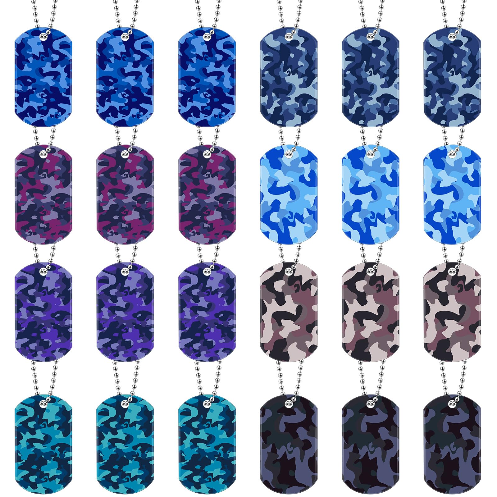 Saintrygo 48 Pcs Camouflage Dog Tags Military Acrylic Army Dog Tags Party Favors Camo Party Favors Include 24 Camo Necklaces Wit