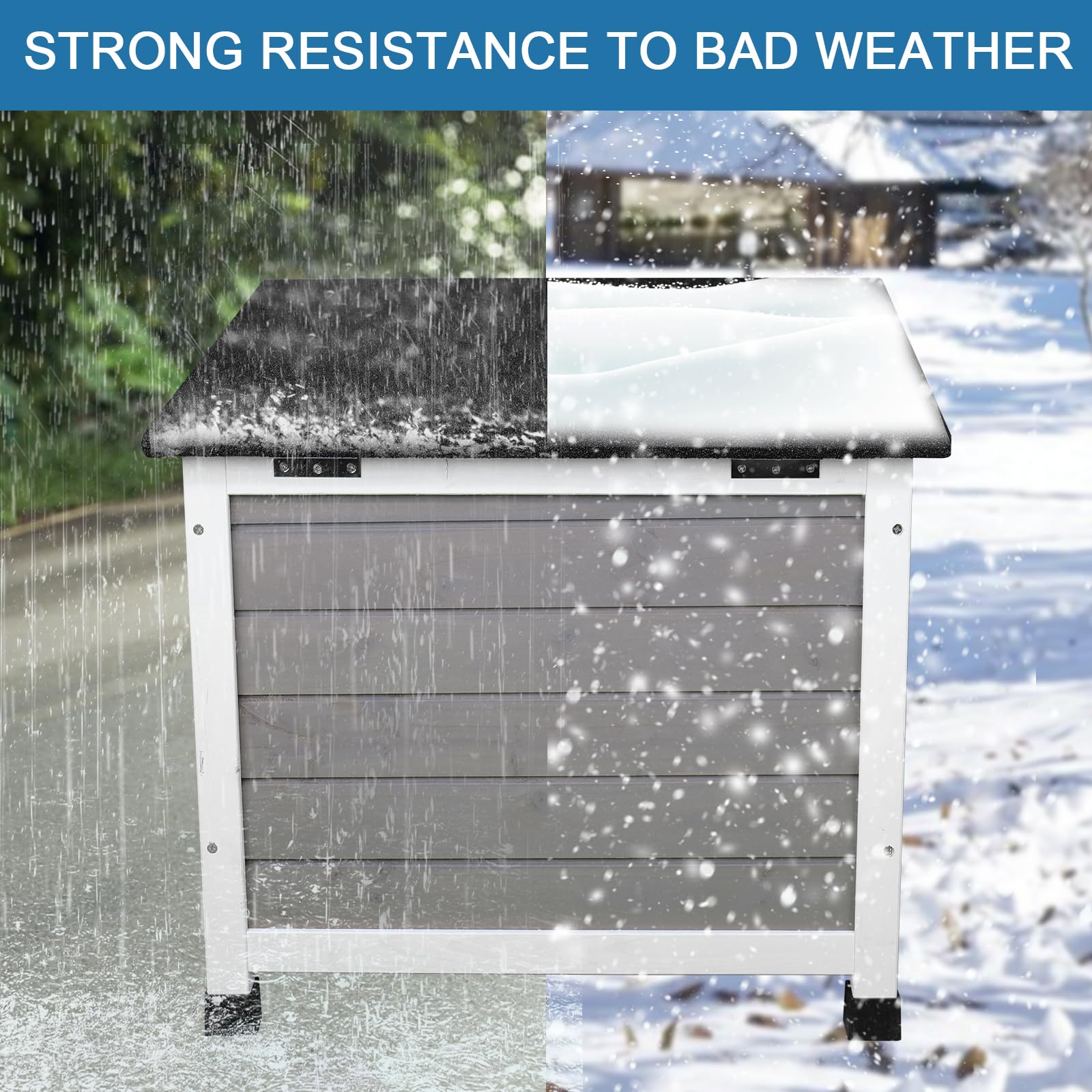 Funxplore Outdoor Cat House Insulated Feral Cat Shelter Weatherproof Outside Cat Enclosure For Winter Gray