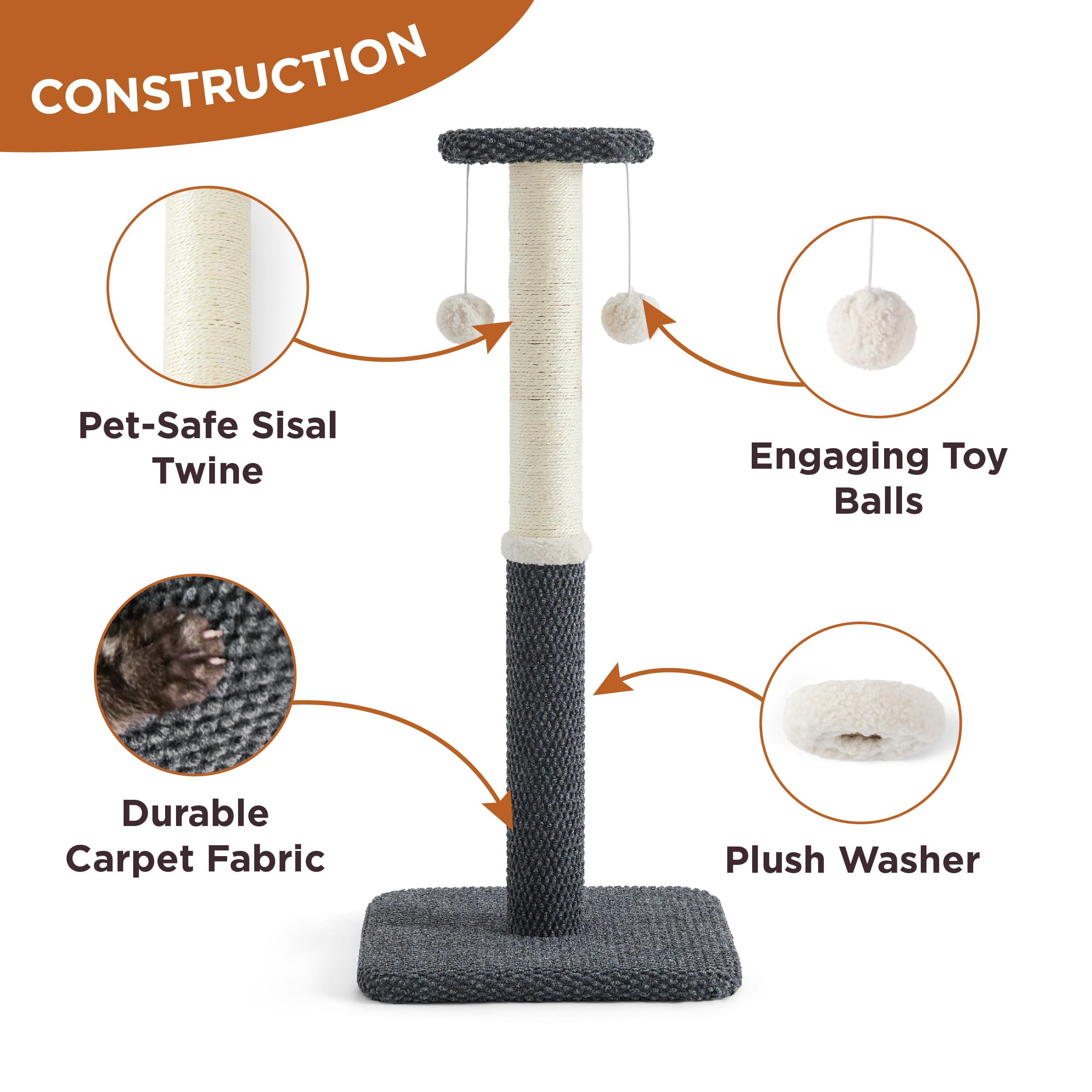 Lesure 34  Tall Cat Scratching Post - Highly Resistant Carpet Scratch Post, Premium Sisal Rope Scratch Posts Kitten and Adult Ca