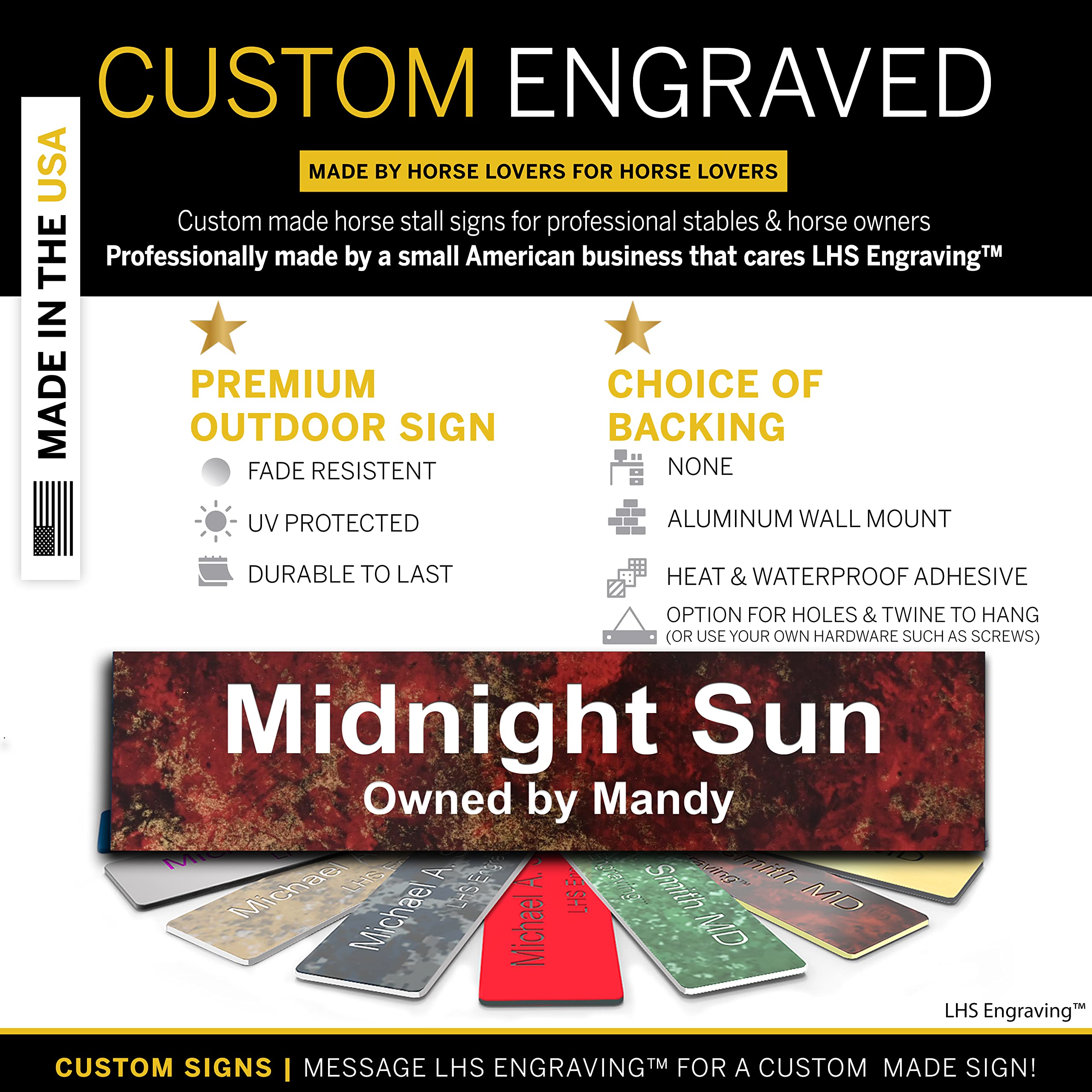 Lhs | Personalized Horse Stall Name Plates, 2X12 Horse Stall Signs With Adhesive, All Weather Uv Protected, Rustico Granite Plas