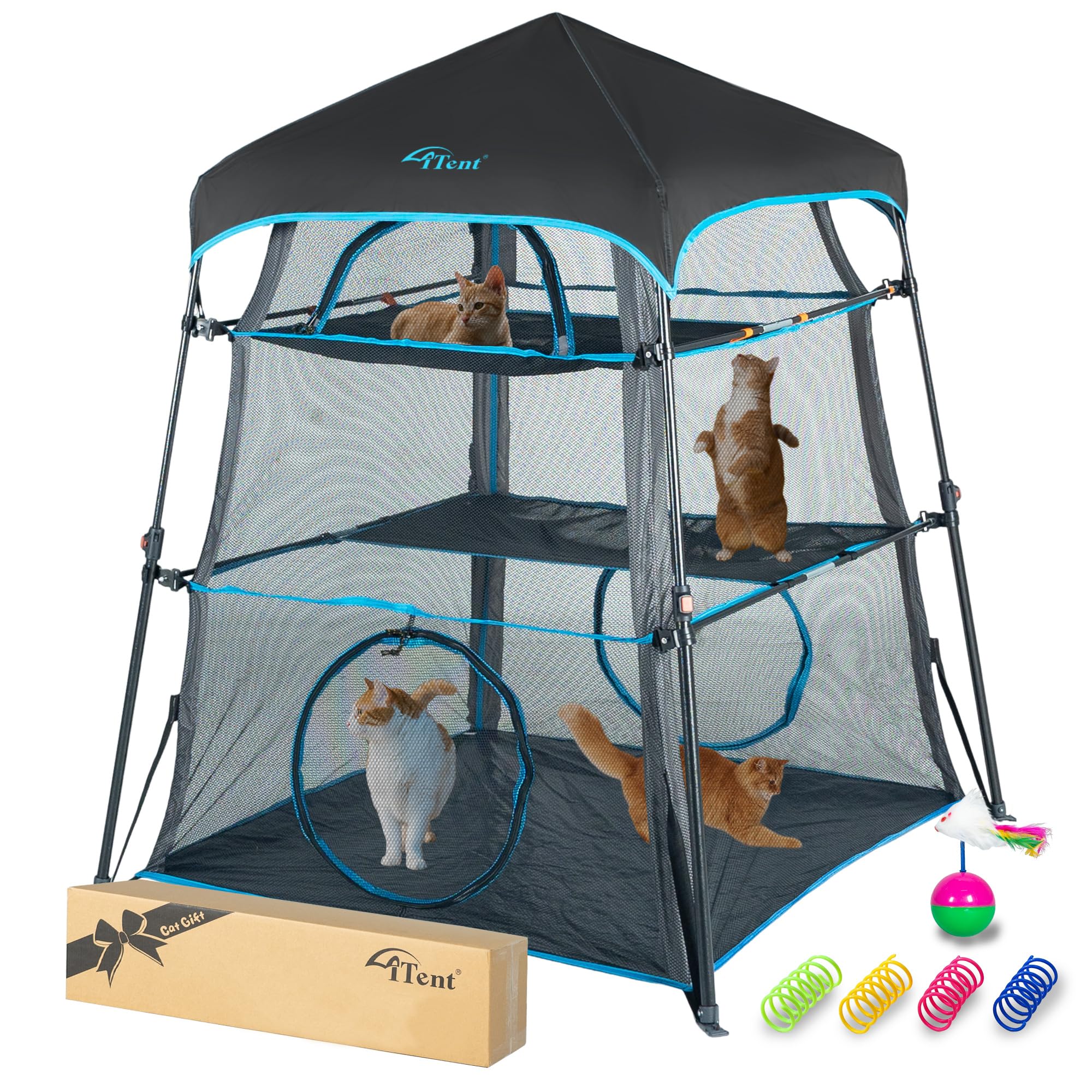 Itent X-Large Triple Catio Outdoor Cat Enclosure,Pop Up Cat Tent Outdoor Weatherproof & Sunproof With Waterproof Floor, Foladabl