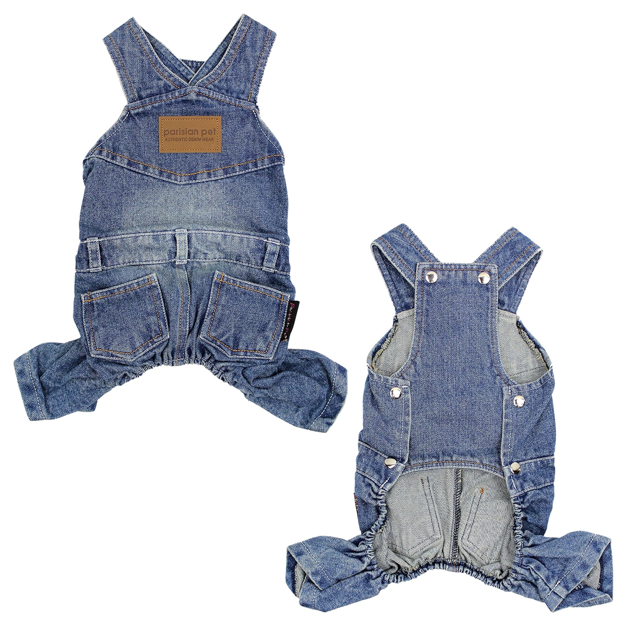 Parisian Pet Denim Overall - Blue Dog Jeans Outfit - Breathable Puppy Jumpsuit Costumes - Machine Washable Overall For Dogs - Do