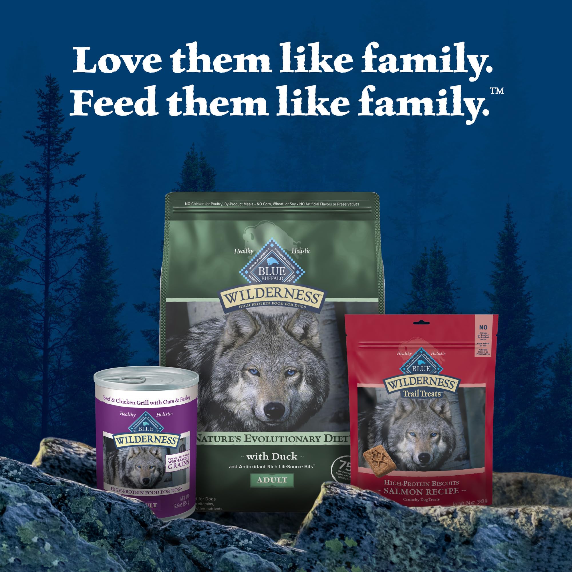 Blue Buffalo Wilderness Natural High-Protein Dry Food for Adult Dogs, with Wholesome Grains, Duck, 4.5-lb bag.