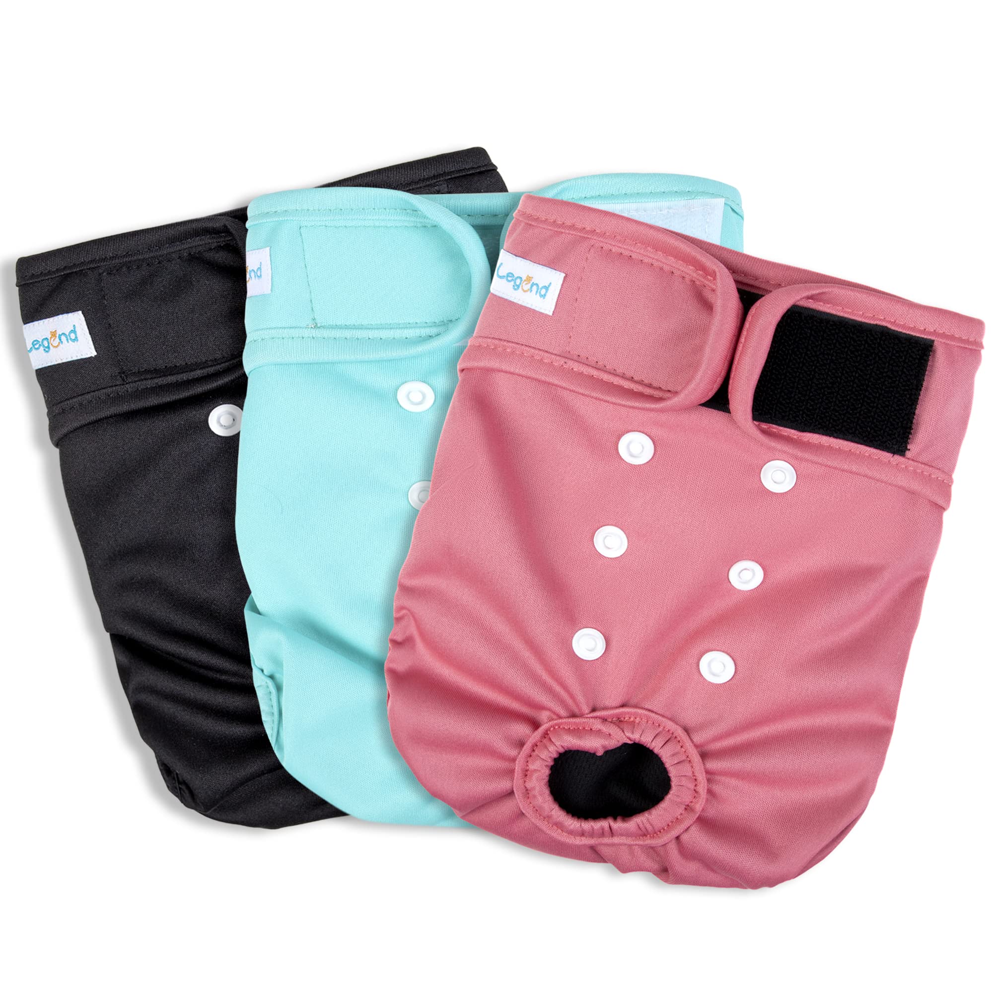 Paw Legend Washable Reusable Female Dog Diapers - No Leak Doggie Diapers For Heat Cycle (3 Pack,Large)