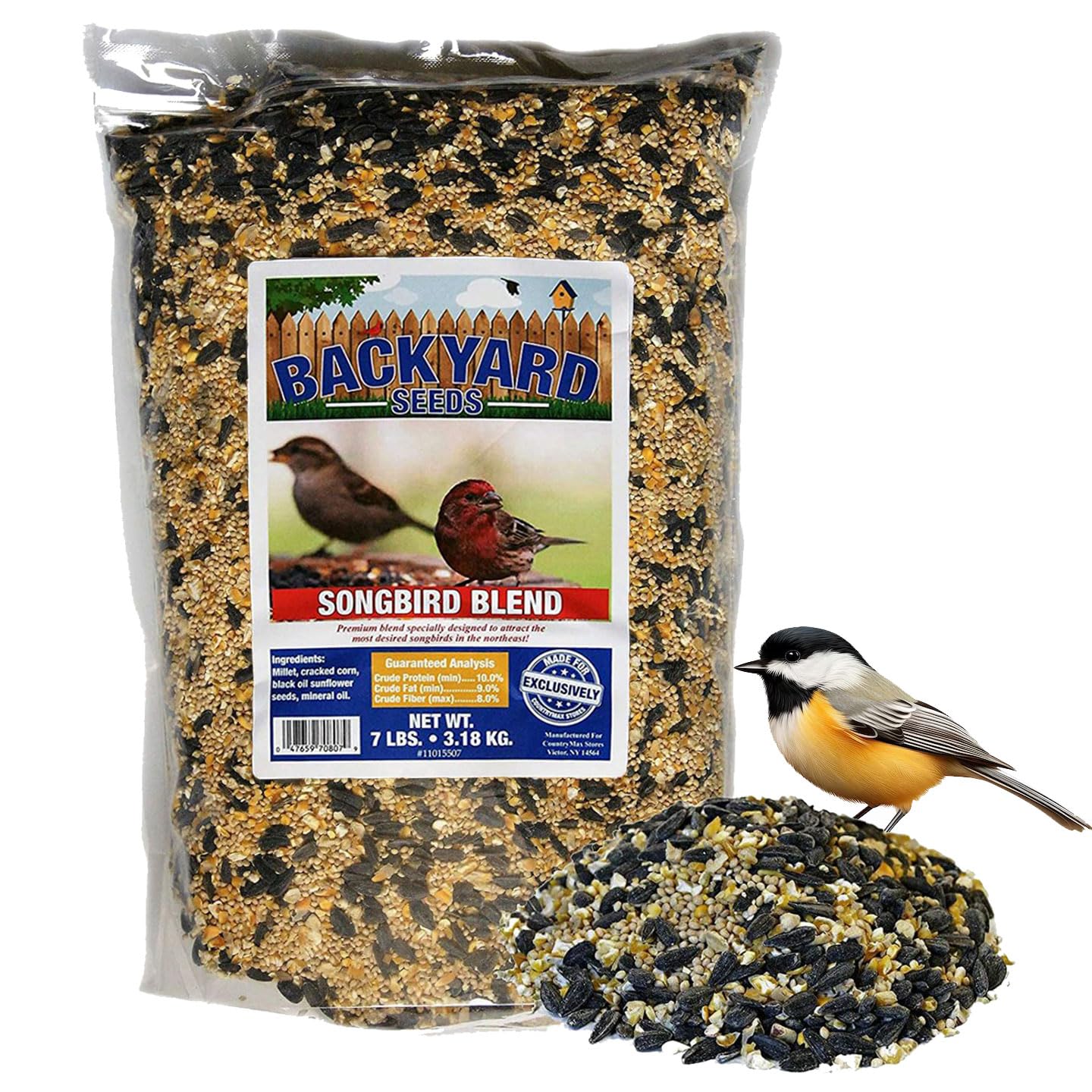 Backyard Seeds Songbird Blend Mixed Bird Seed - Attracts Bluebirds, Cardinals, Chickadees (7 Pounds)