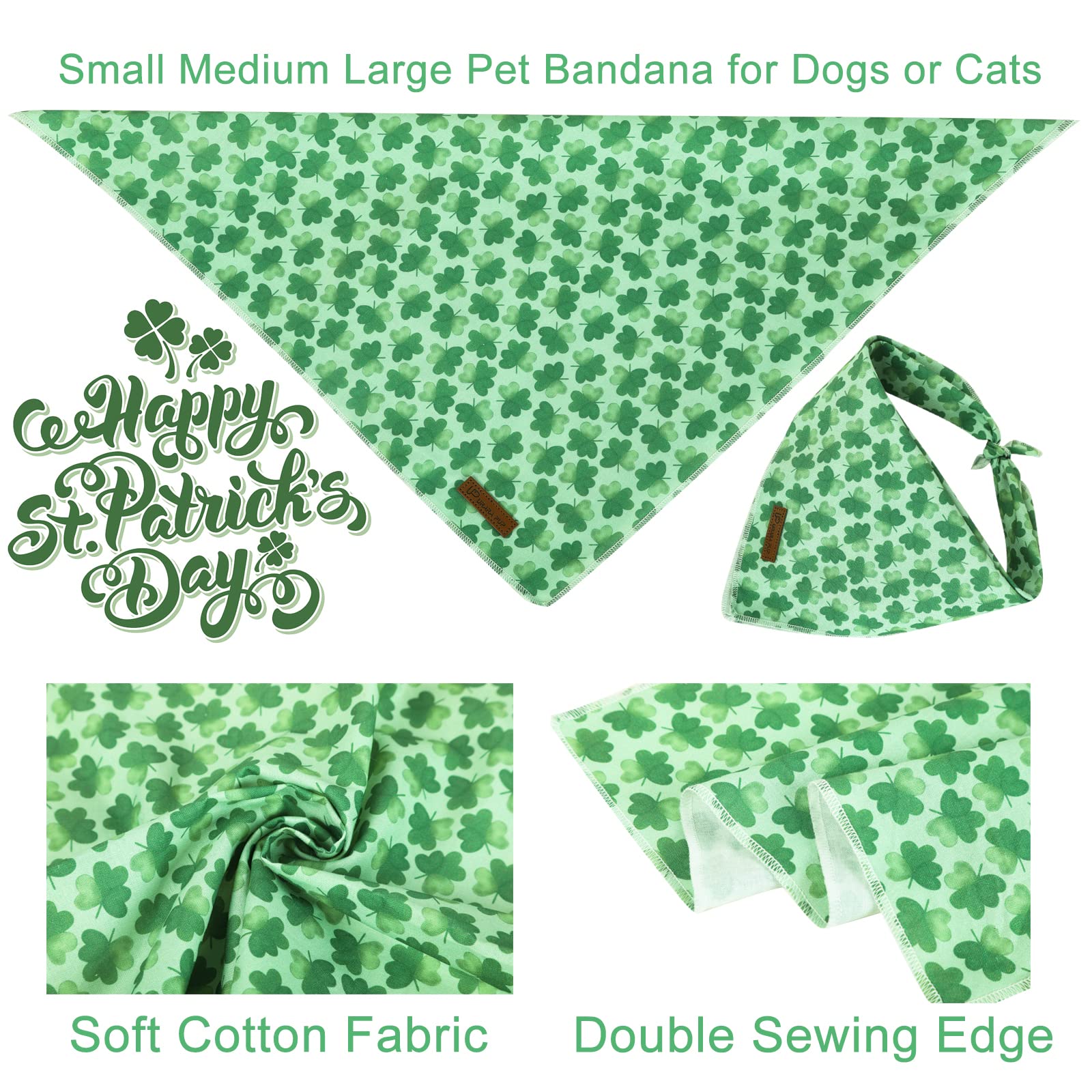 Up Urara Pup St. Patrick'S Day Dog Bandana, Shamrock Triangle Bid Scarf, Cotton Green Bandana For Boy & Girl Dogs, Cute Spring D