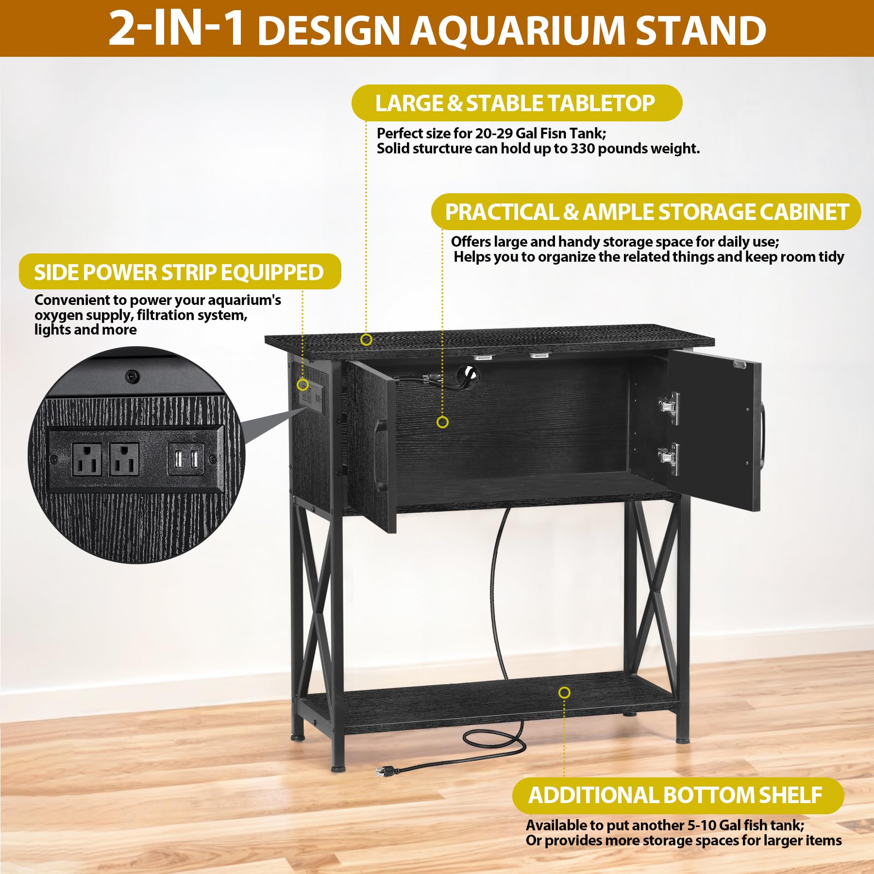 29 Gallon Aquarium Stand with Cabinet Storage - Metal Fish Tank Stand for 20 Gallon Long Aquariums, 330LBS Capacity (30.7 L*12.6