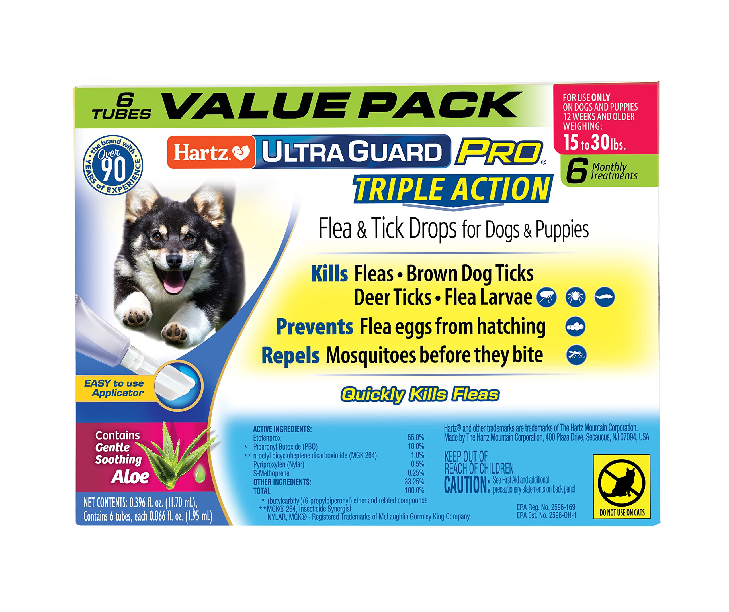 Hartz UltraGuard Pro Topical Flea & Tick Prevention for Dogs and Puppies, 15-30 lbs 6 Monthly Treatments