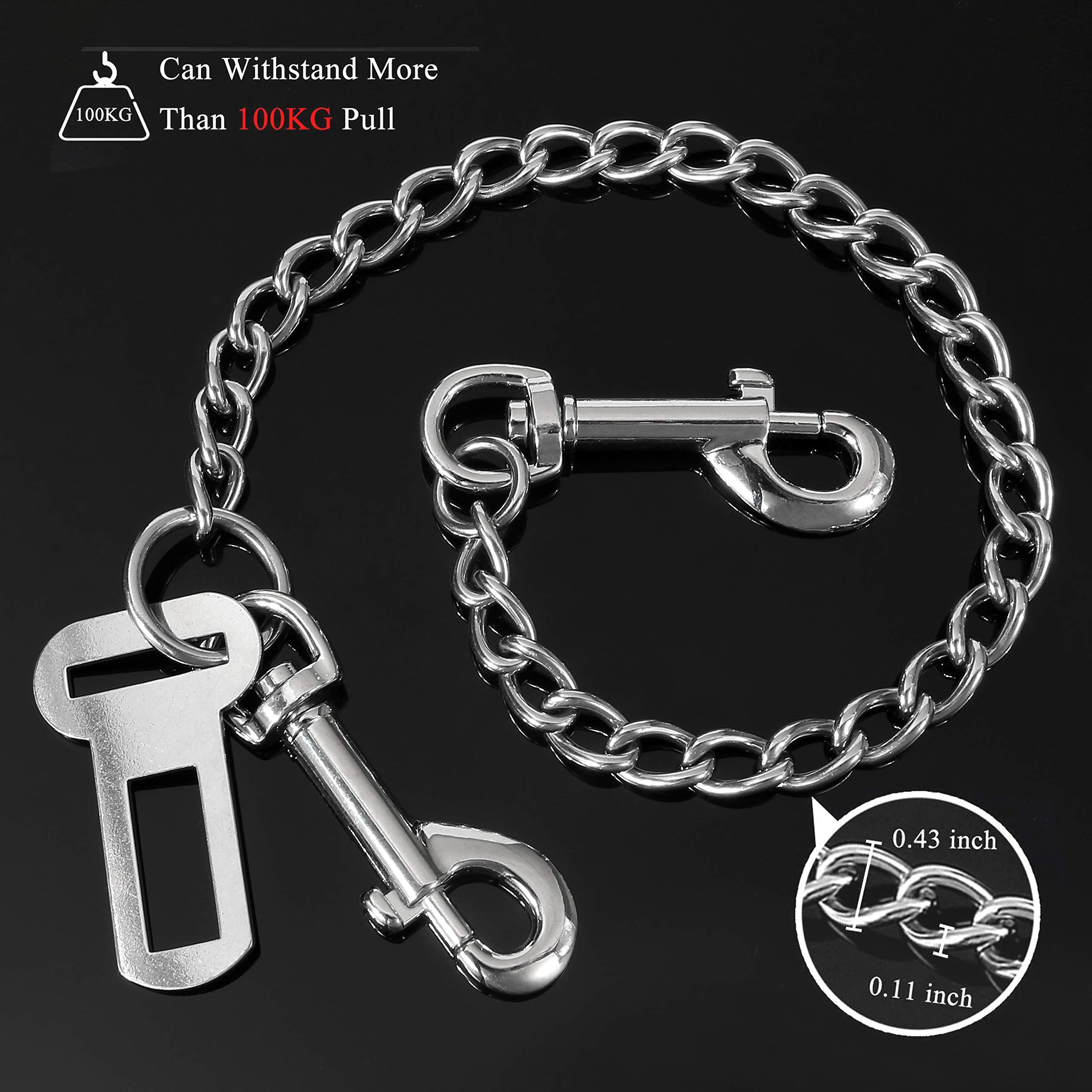 Mogoko Stainless Steel No Chew Dog Car, Pet Vehicle Safety Restraint Cable, Heavy Duty Big Canine Dog Car Leash Strap With Double Clip And Latch Attachment-20 Inch