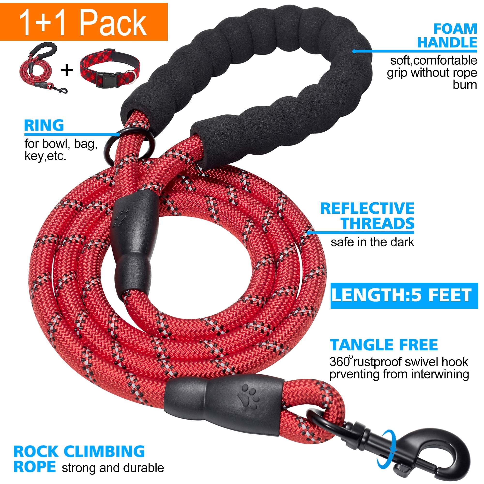 Ladoogo Reflective Dog Collar Padded With Soft Neoprene Breathable Adjustable Nylon Dog Collars For Small Medium Large Dogs (Small (Pack Of 1), Red Plaid Collar+Leash)