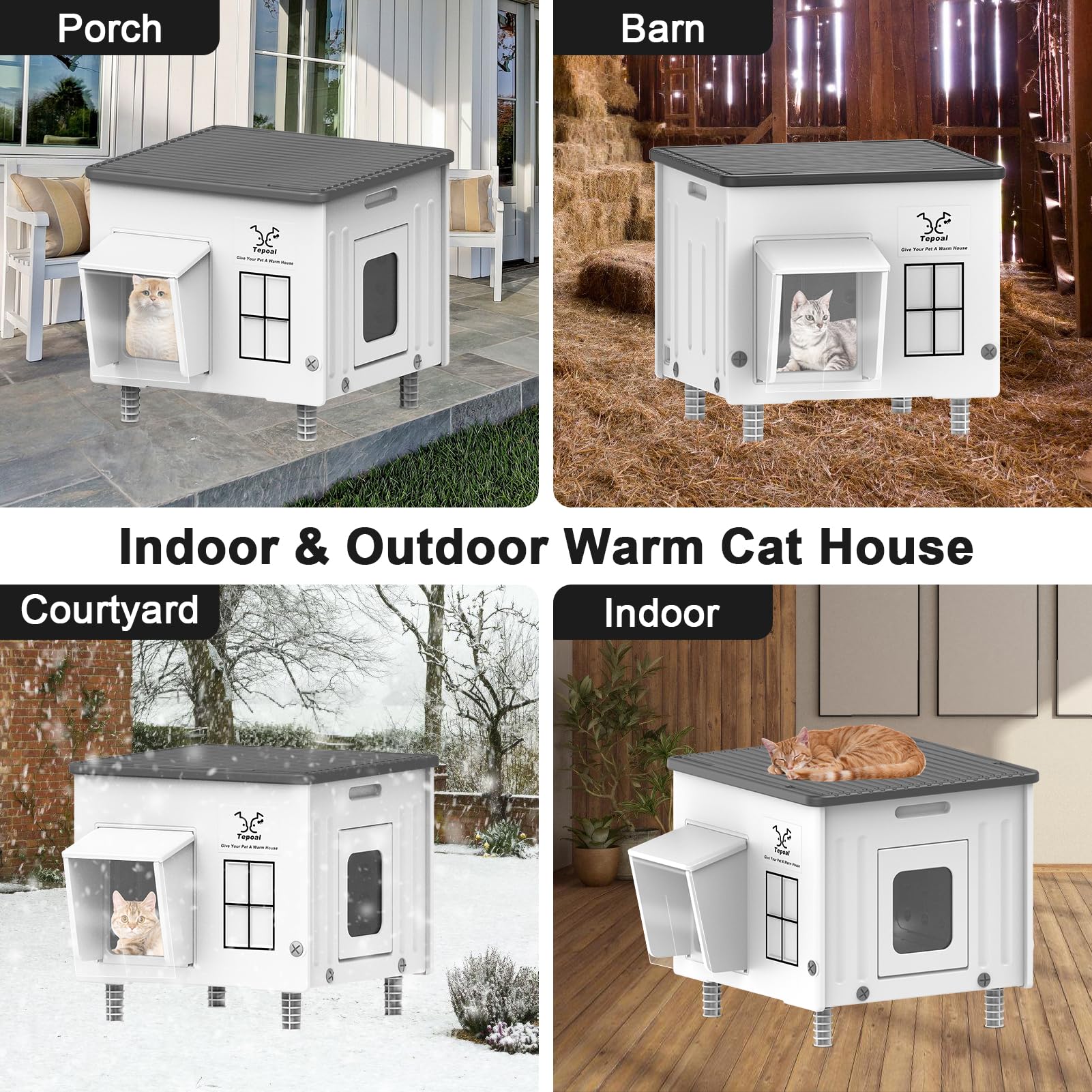 Dahivs Heated Cat House for Outside, High Insulated Heated Outdoor Cat Shelter 100% Weatherproof with Escape Door, Elevated Outd