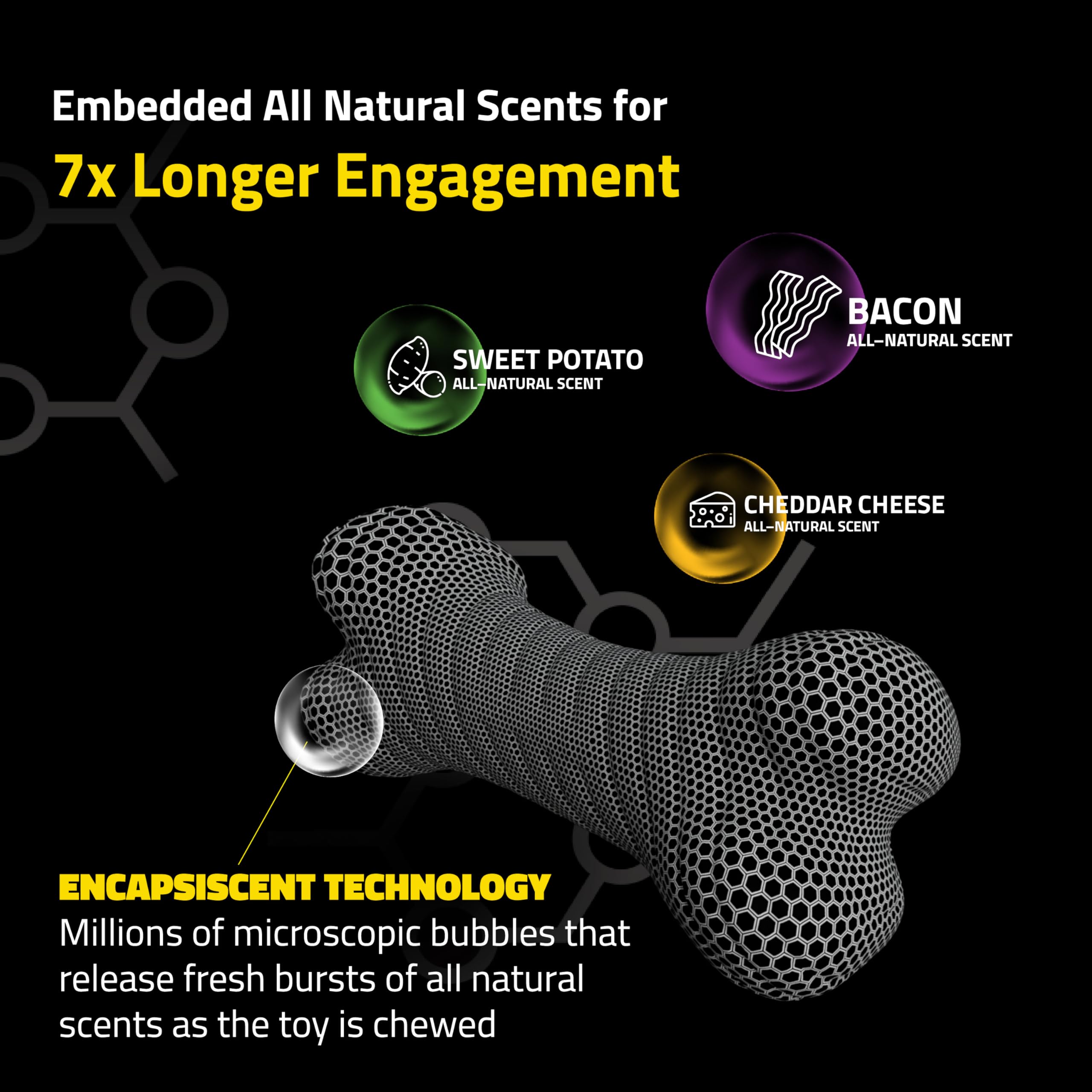 Playology Dual Layer Bone | Engaging All Natural Bacon Scented Dog Toys, Value 3-Pack | Purple Bone For Small Dogs Up To 25Lbs |