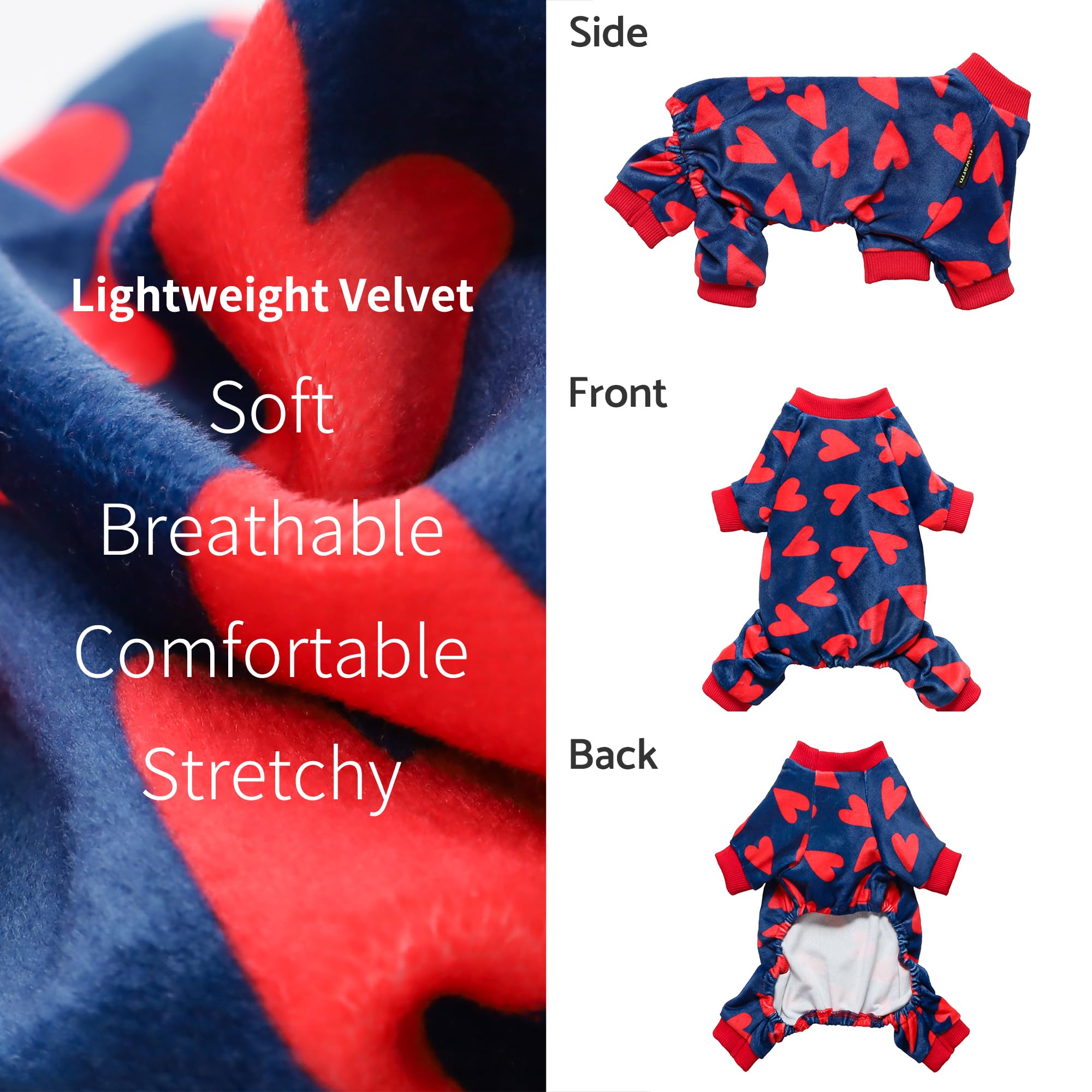 Fitwarm Valentines Day Sweet Hearts Dog Pajamas, Dog Winter Clothes For Small Dogs Girl Boy, Lightweight Velvet Pet Jumpsuit, Ca