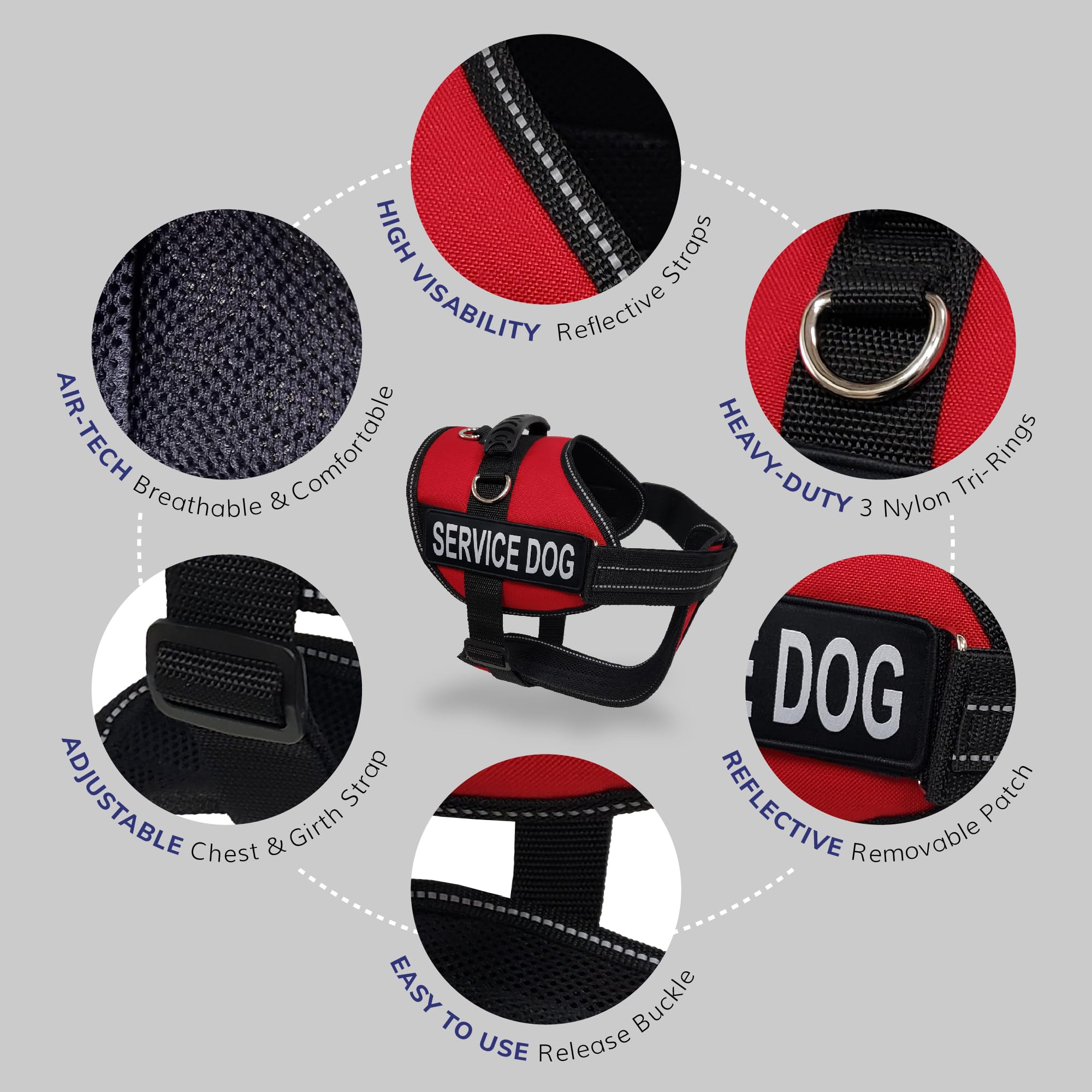 Activedogs Service Dog Vest Harness 2Xl Dogs + Clip-On Bridge Sturdy Handle + Id Card Carrier + Ada Cards + Reflective Service Dog Patches - Extra Large Service Dog Harness Vest (Girth 32”-44”) Red