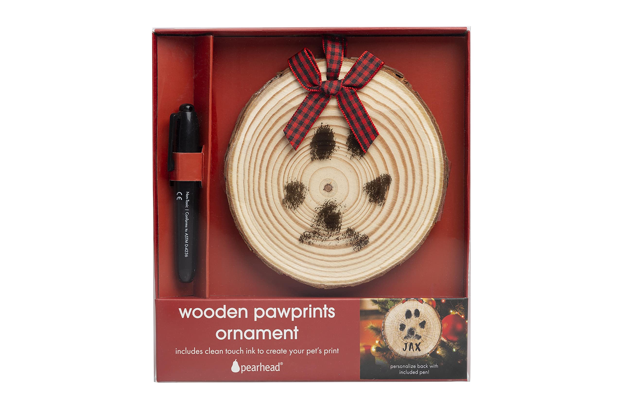 Pearhead Rustic Wood Paw Print Ornament Kit - DIY Pet Keepsake, 1-Pack, Wooden Ink Print, Model 50195