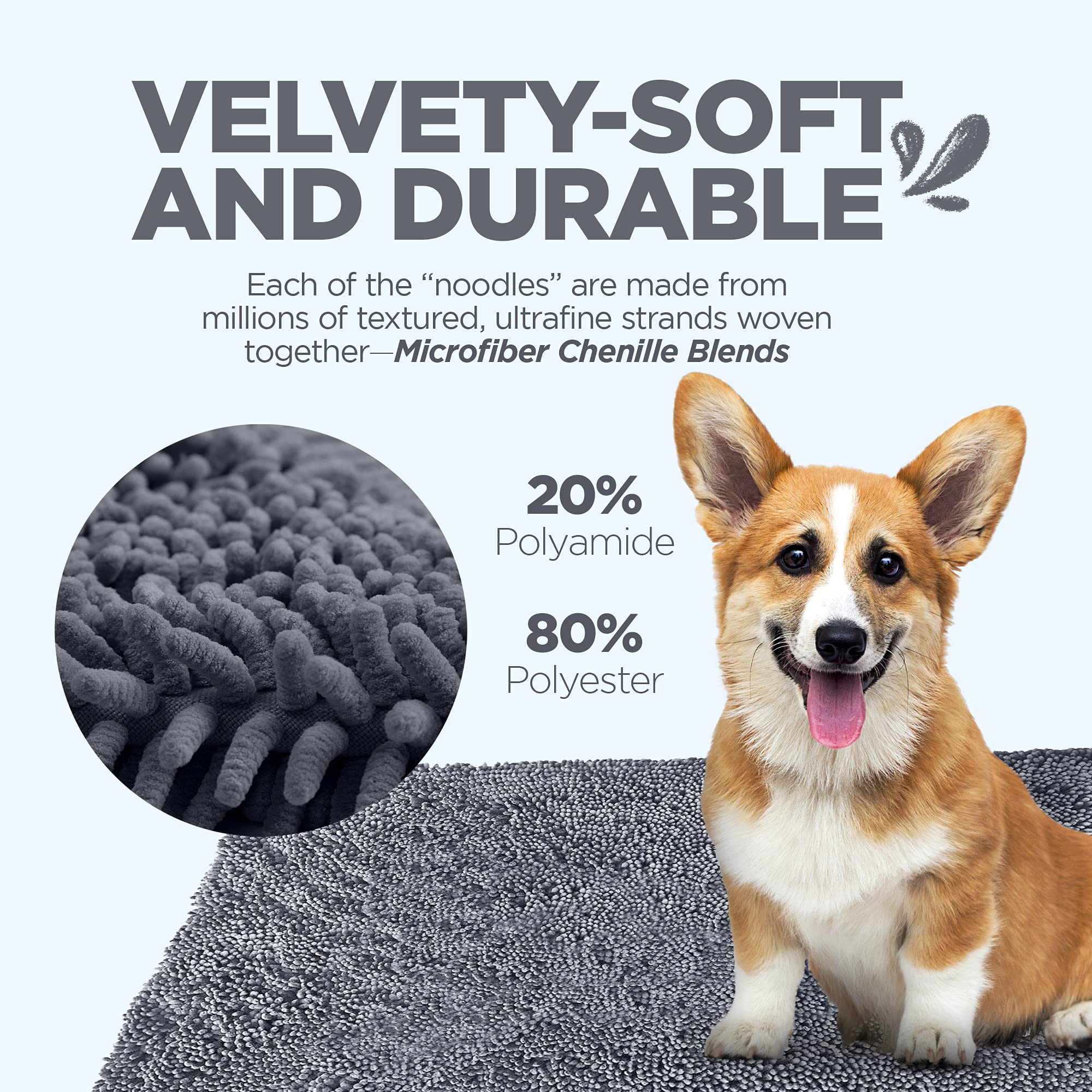 Soggy Doggy Doormat Plain Solid Color Design | Gray | Large 26    X 36    | Ultra Absorbent Microfiber Chenille Wet Dog Mat For