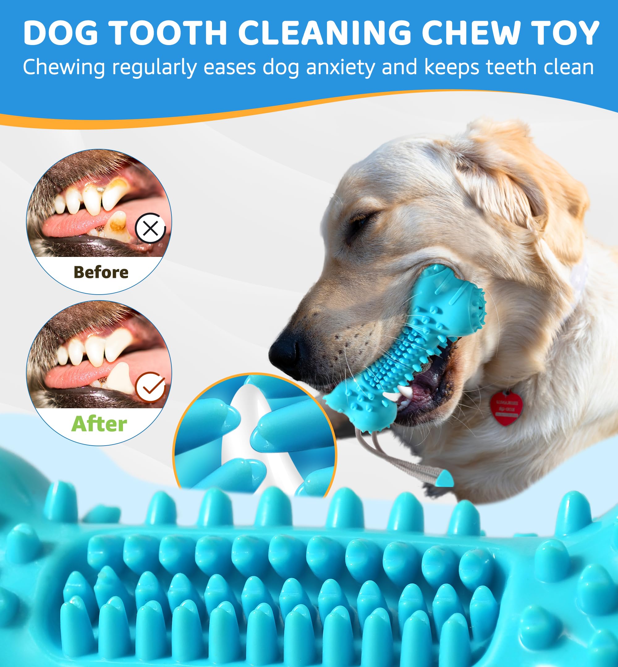 IPTPAS Dog Chew Toy for Aggressive Chewers, Durable Dental Cleaning Treat Toy, Food Dispensing Interactive Toy for Small, Medium