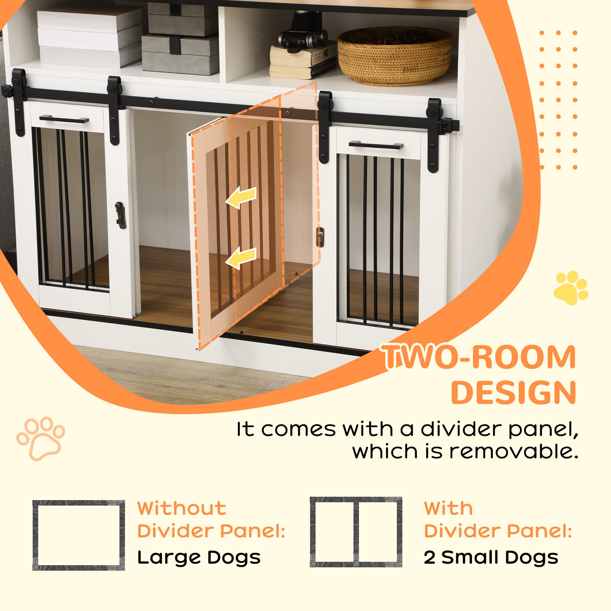 PawHut Dog Crate Furniture for Large Dogs or Double Dog Kennel for Small Dogs with Shelves, Sliding Doors, 47 x 23.5 x 35, White