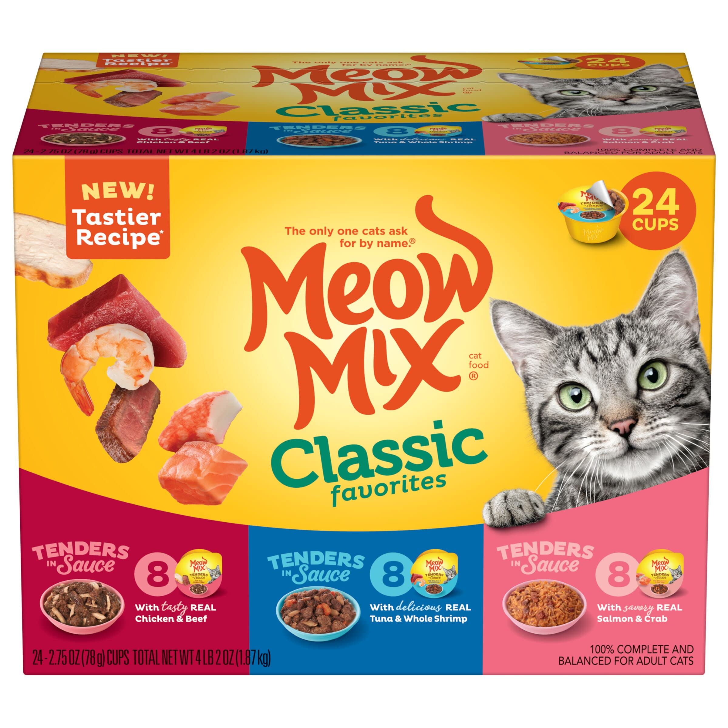Meow Mix Tenders in Sauce Classic Favorites Wet Cat Food Variety Pack, 2.75 Ounce Cup (Pack of 48)