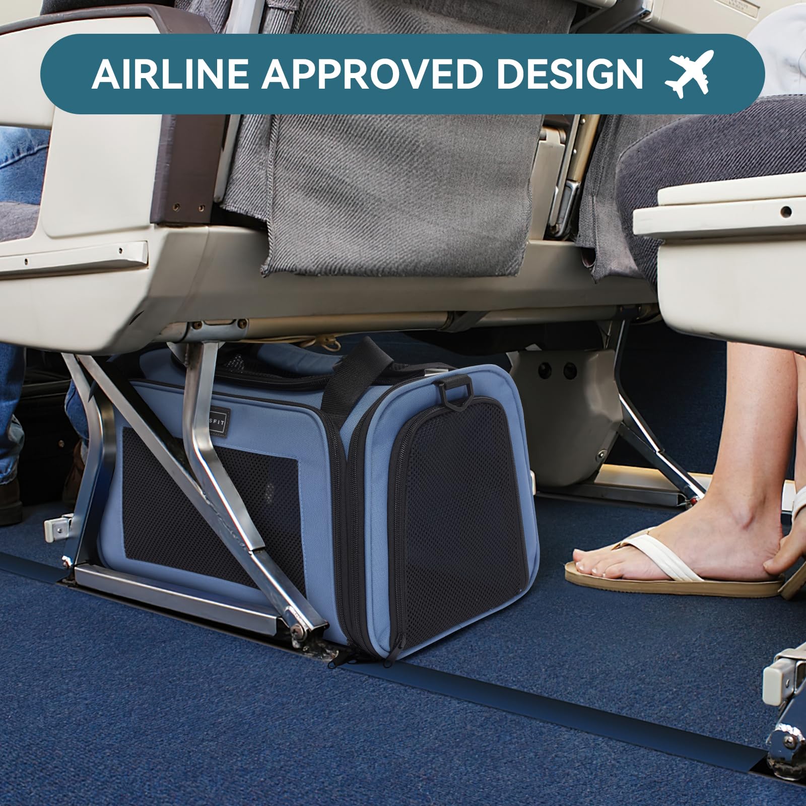 Petsfit Pet Carrier, Dog Carrier Airline Approved, Collapsible Soft Sided Tsa Approved Pet Carrier For Small And Medium Cats, Puppies Up To 12 Lbs, Cat Travel Carrier, Blue