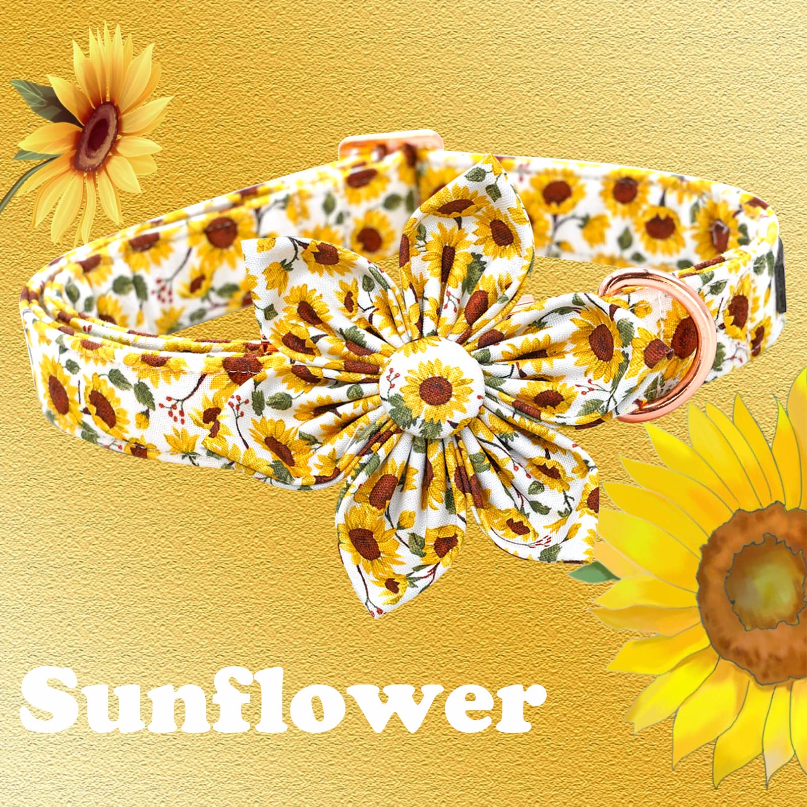 Lionheart glory Dog Collar with Flower Sunflower Print Dog Collar for Female or Male Dogs Soft Durable Adjustable Collar Flower