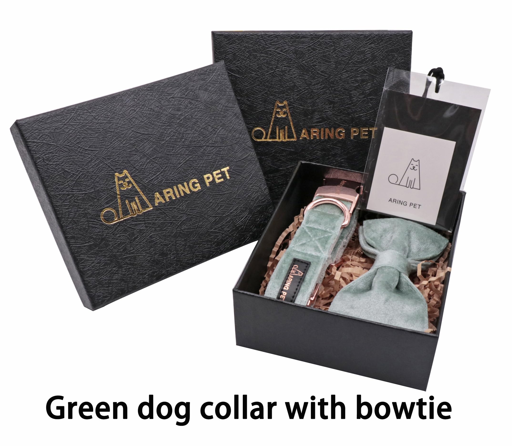 ARING PET Velvet Dog Collars with Bow tie, Dog Bowtie Collar, Adjustable Green Dog Collar,Small.