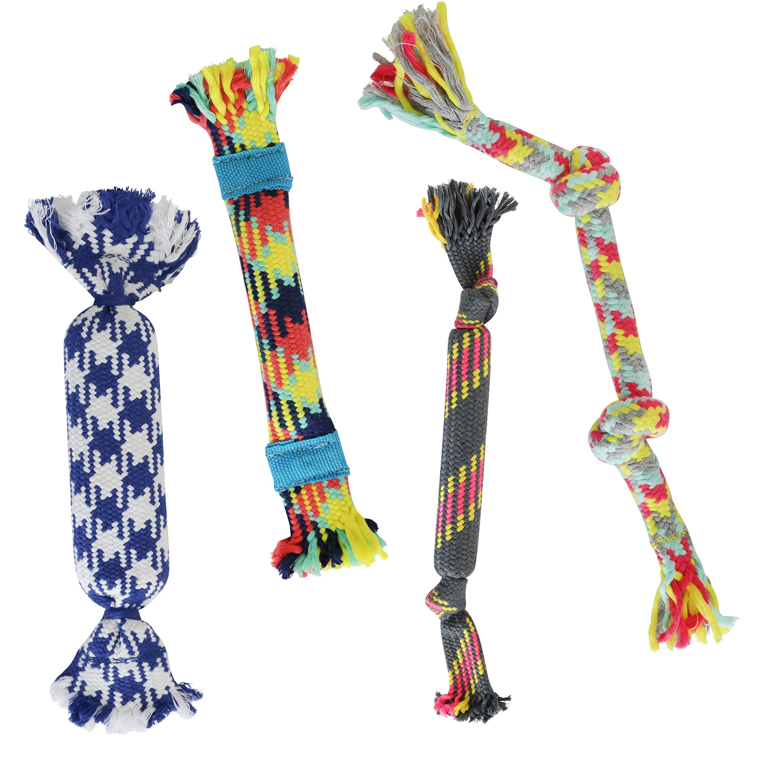 Rocket & Rex 4-Pack Dog Rope Toys | Small Breeds And Puppies | Puppy Rope Toy And Rope Toys For Small Dogs | Rope Toy Set With R