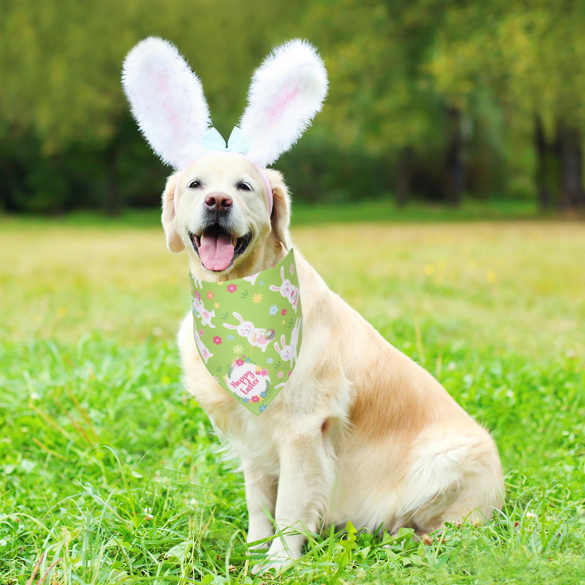 ADOGGYGO 4 Pack Easter Dog Bandana Triangle Dog Scarf Rabbit Easter Egg Pattern Pet Bandana for Large and X-Large Dogs Pets (X-L