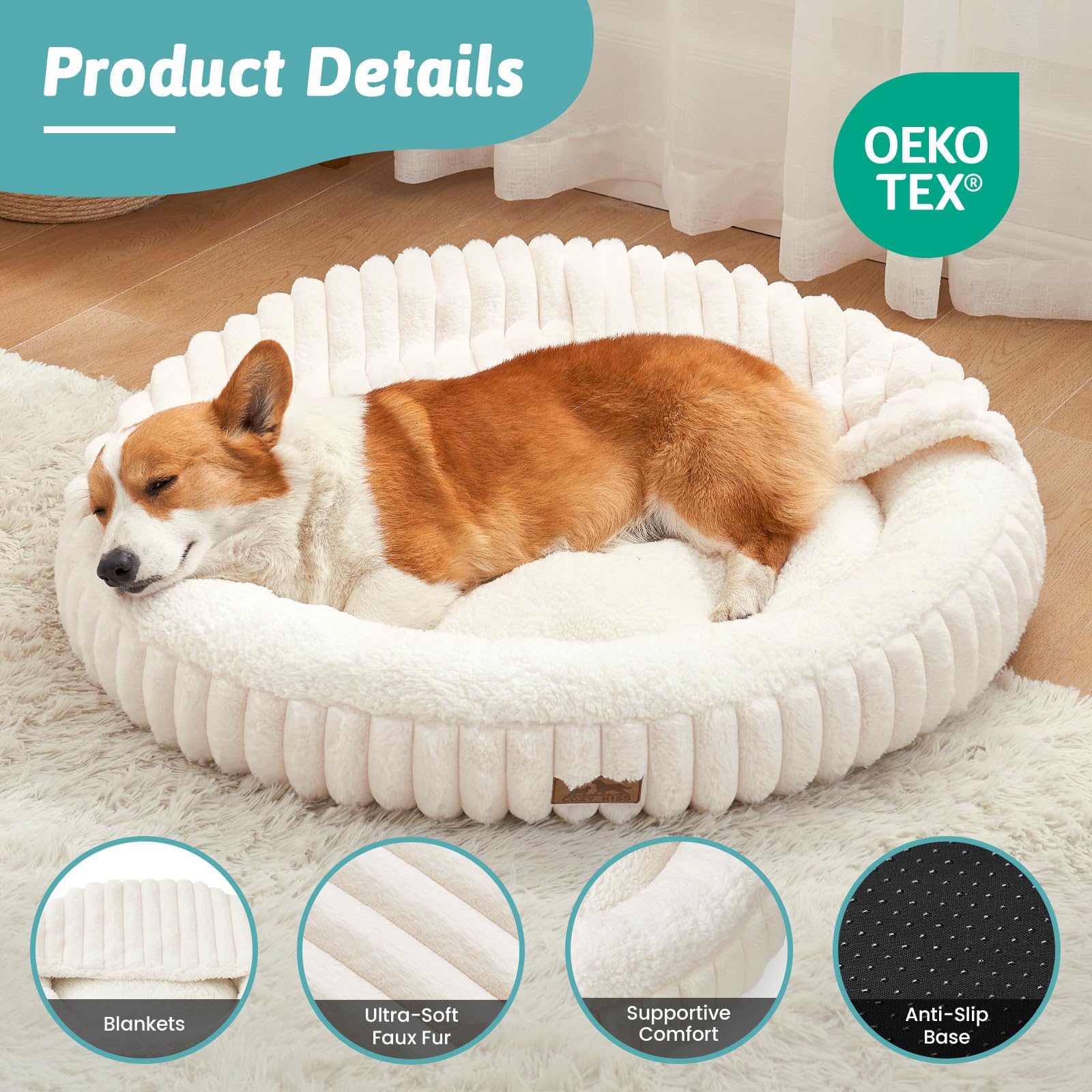 Dog Bed with Hooded Blanket, Round Fluffy Anti-Anxiety Pet Bed for Medium Dogs & Large Dogs, Cozy Donut Cuddler with Machine Was