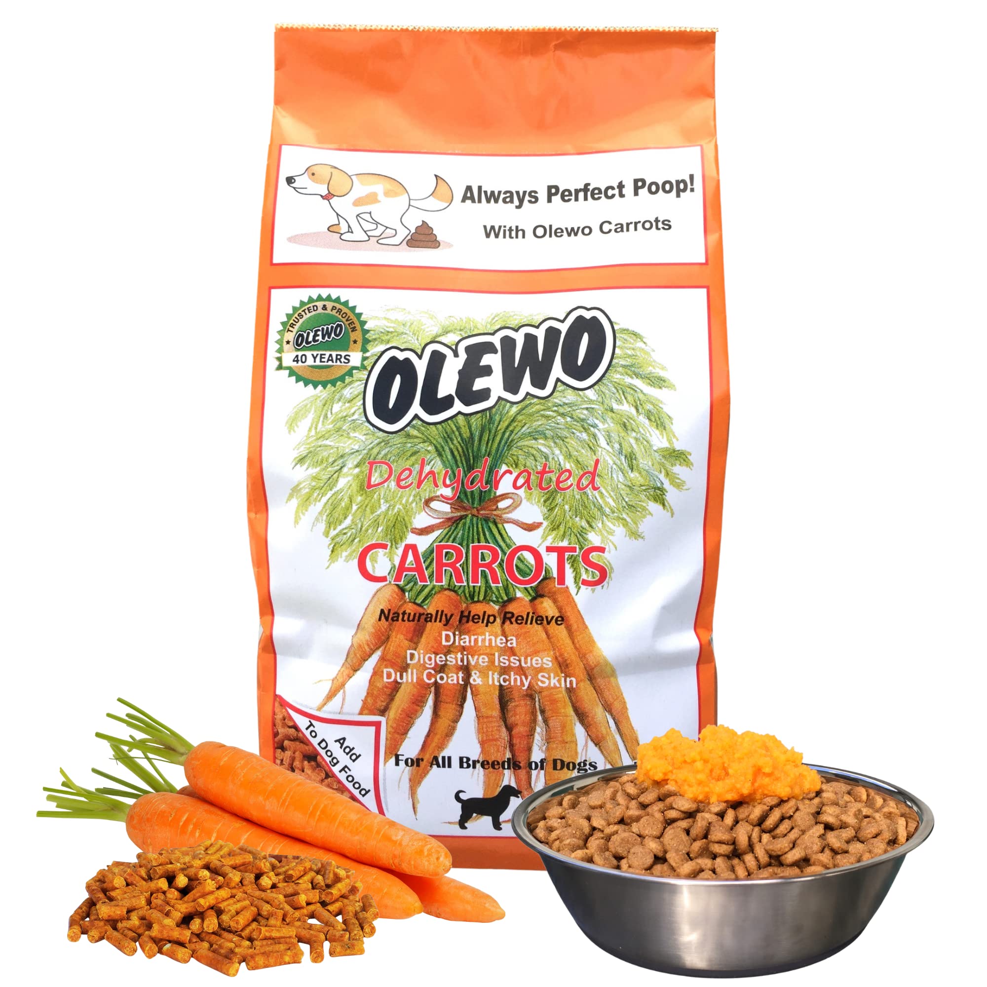 Olewo Original Carrots for Dogs - Fiber for Dogs Keep Poop Firm, Digestive Dog Food Topper, Skin & Coat Support, Dehydrated Whol